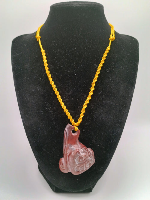 Chavín Clava Head Necklace, Hand-Carved Natural Stone, Macrame Weaving