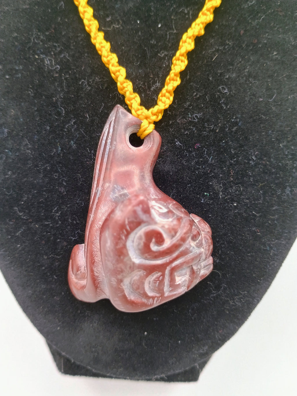 Chavín Clava Head Necklace, Hand-Carved Natural Stone, Macrame Weaving
