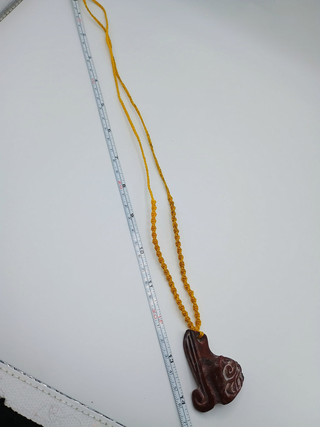 Chavín Clava Head Necklace, Hand-Carved Natural Stone, Macrame Weaving