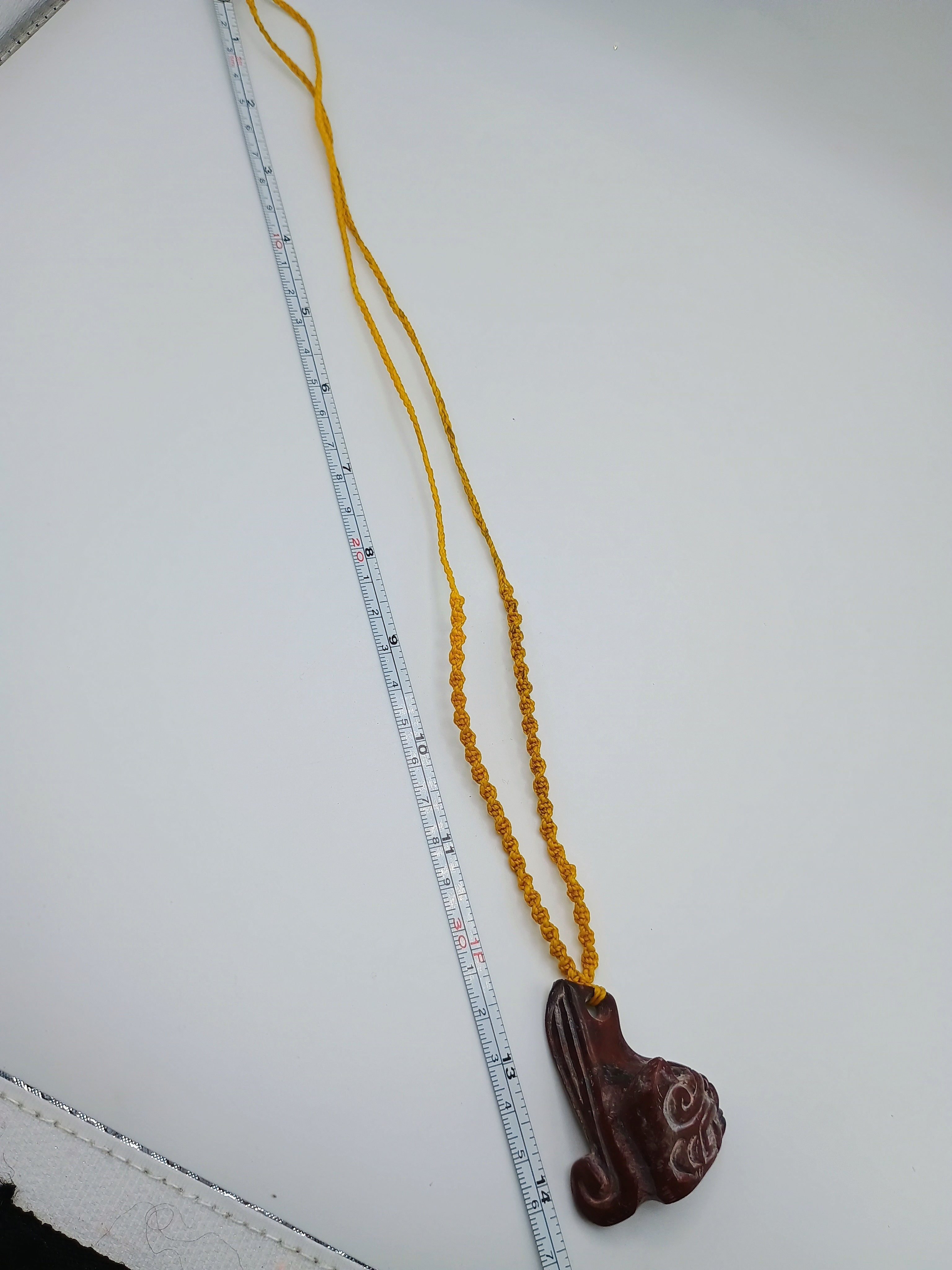 Chavín Clava Head Necklace, Hand-Carved Natural Stone, Macrame Weaving