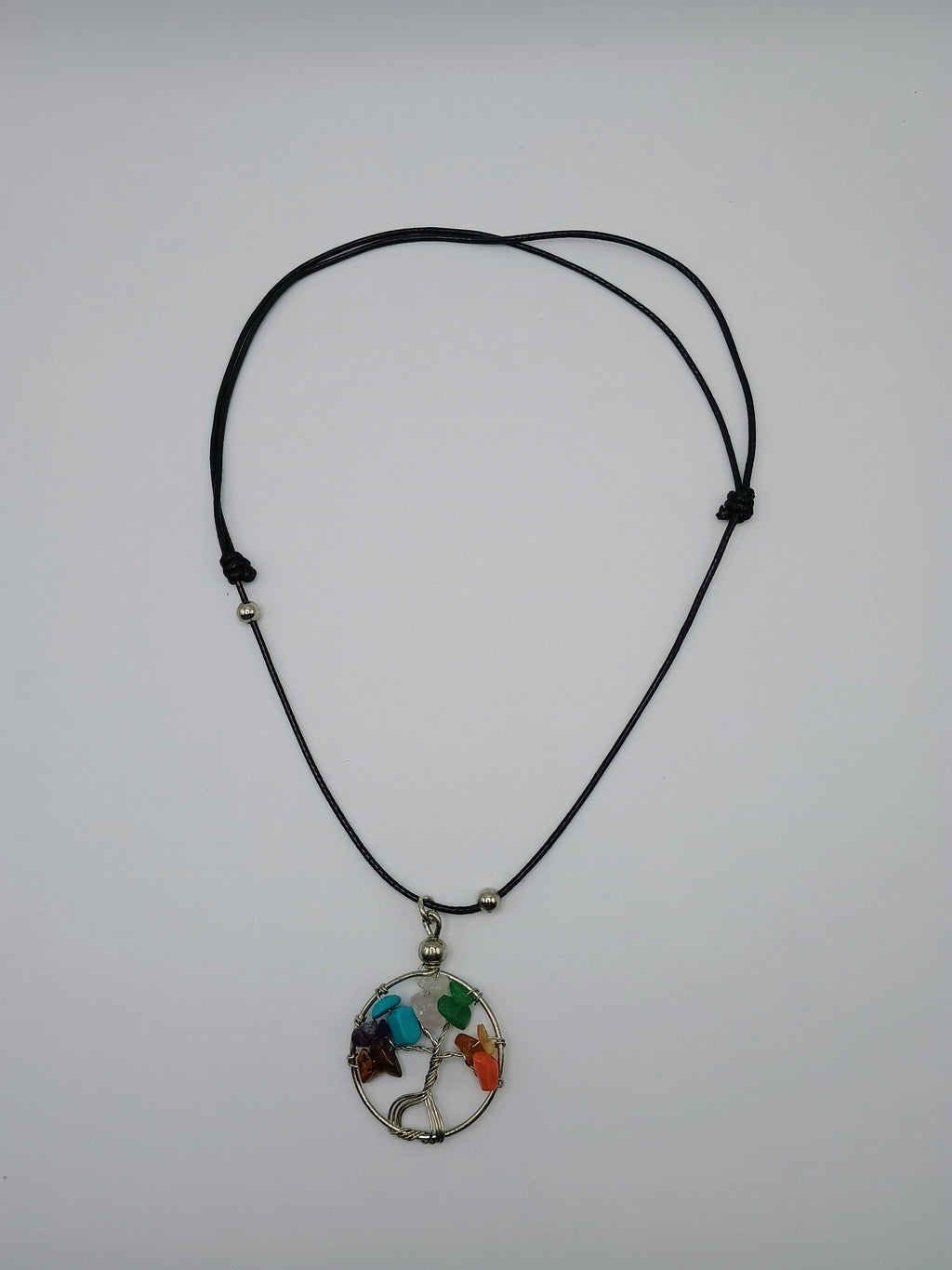 Tree of Life Necklace with 7 Chakras, Handmade with Natural Stone and Adjustable Thread