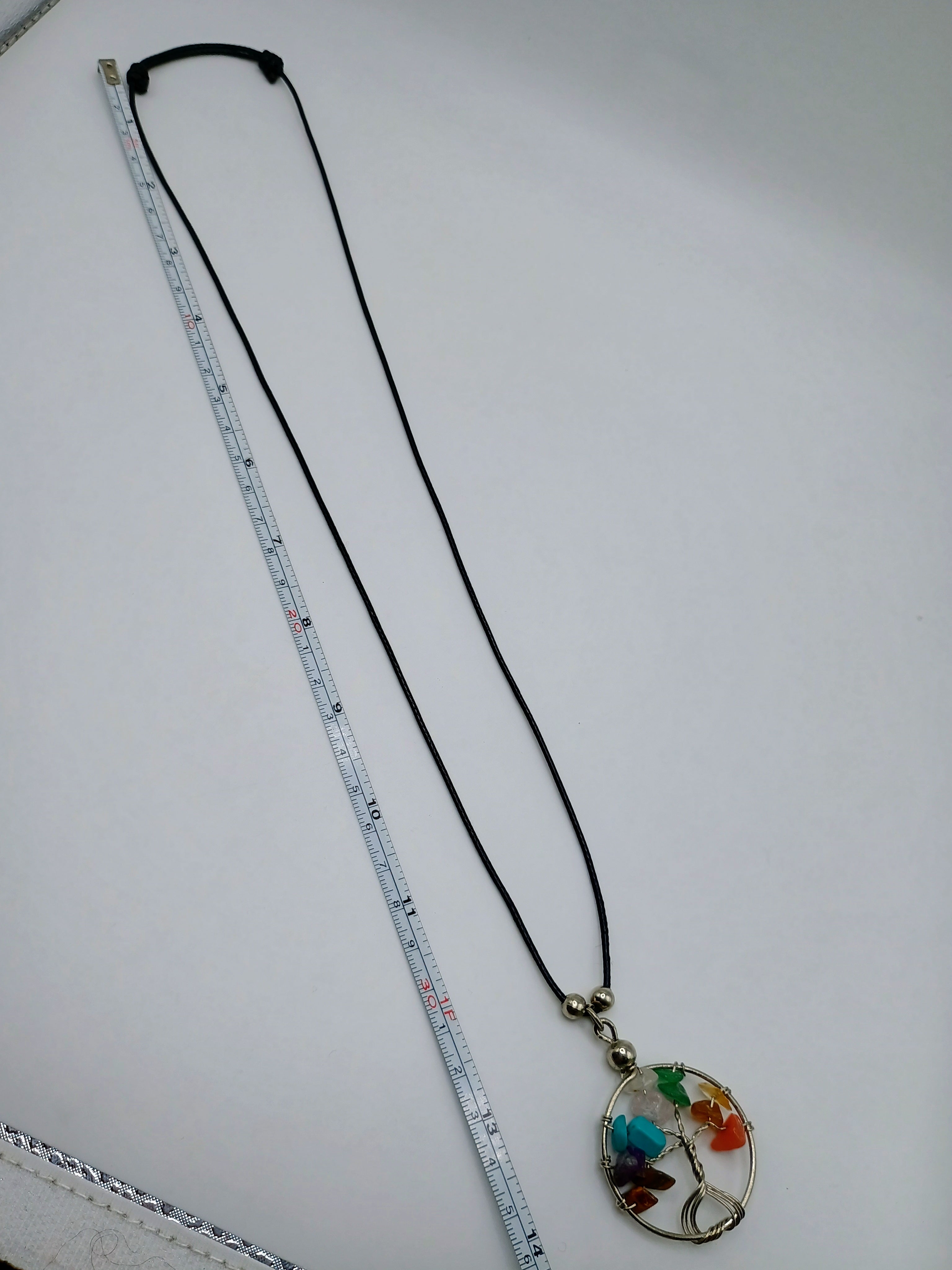 Tree of Life Necklace with 7 Chakras, Handmade with Natural Stone and Adjustable Thread