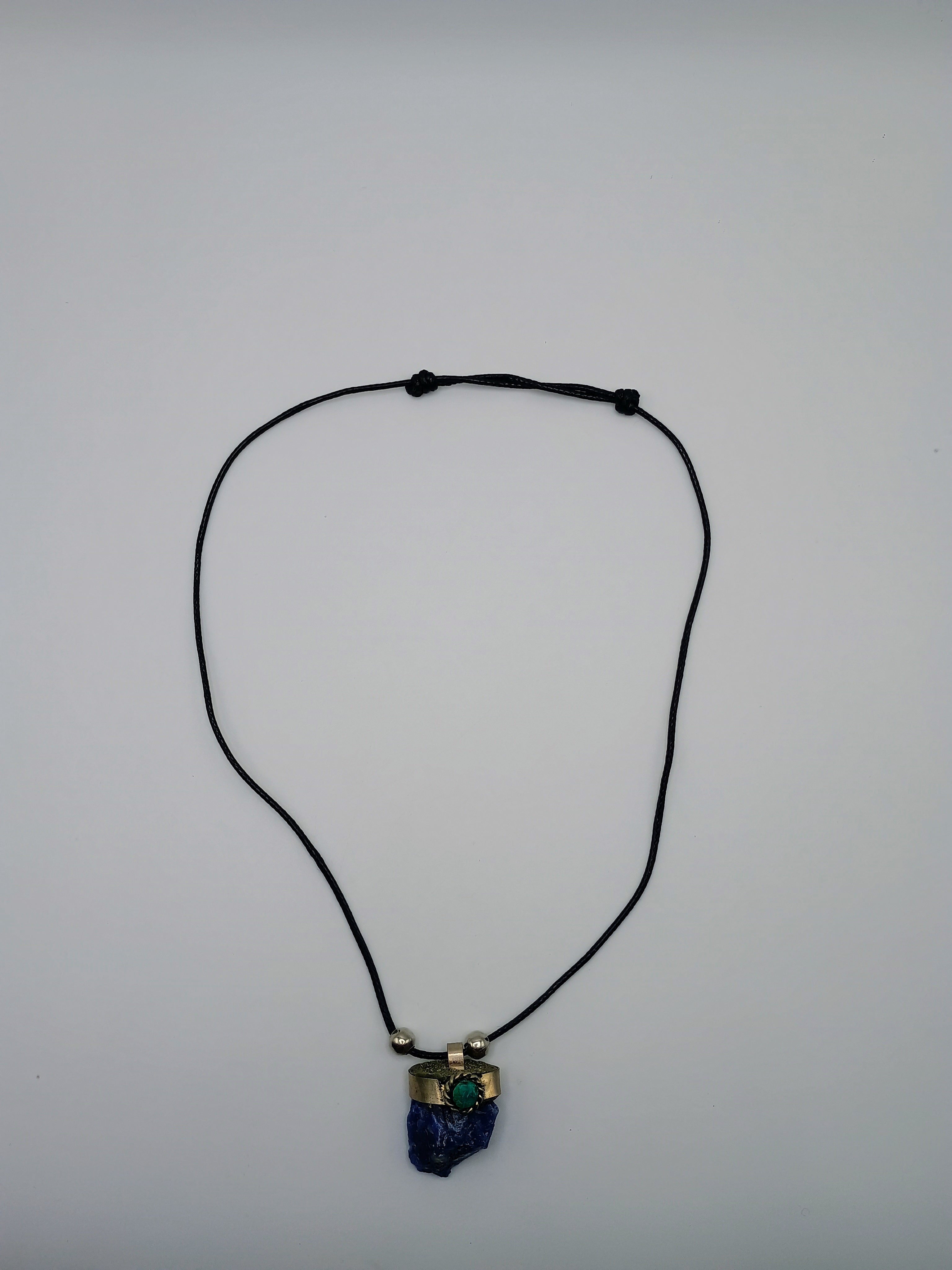 Handmade Natural Sodalite Necklace, Blue Stone, Adjustable Cord