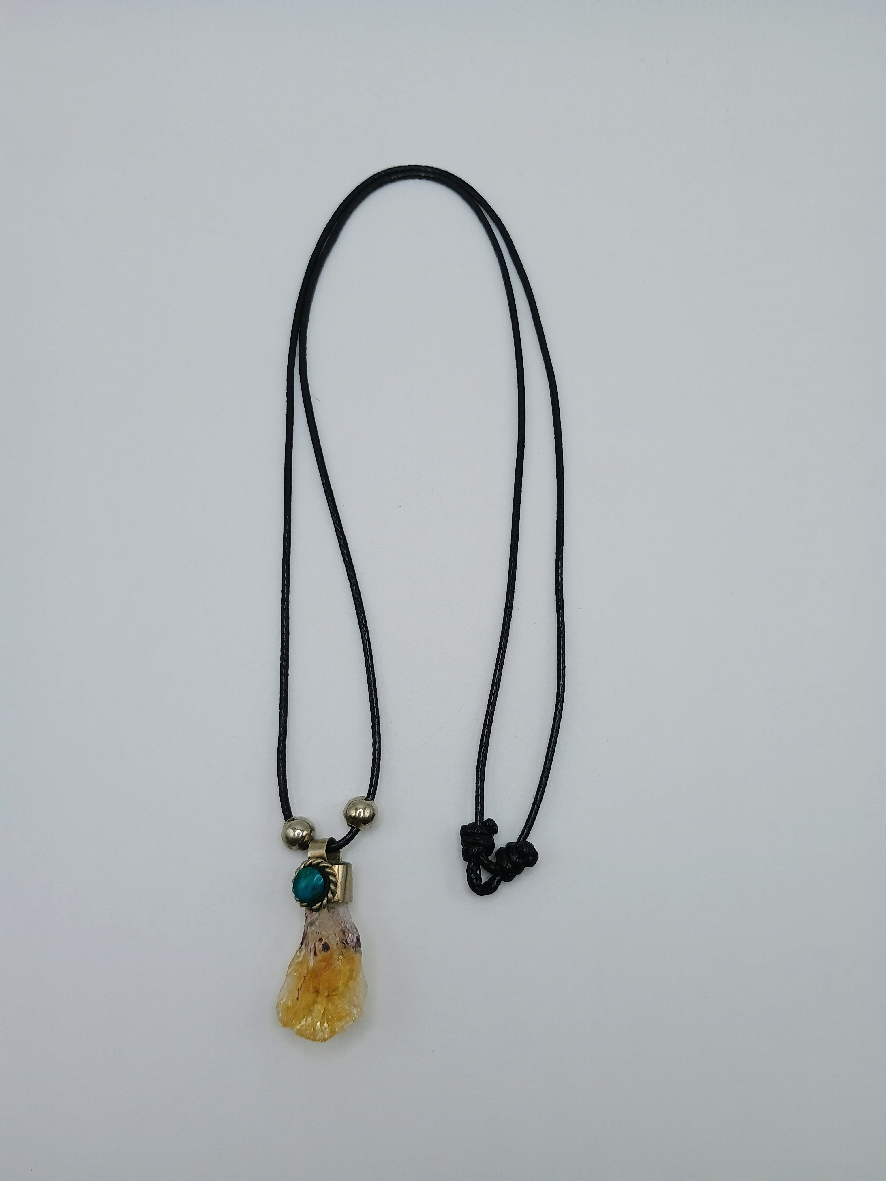 Handmade Natural Stone Citrine Necklace, Spiritual Amulet, Adjustable Thread