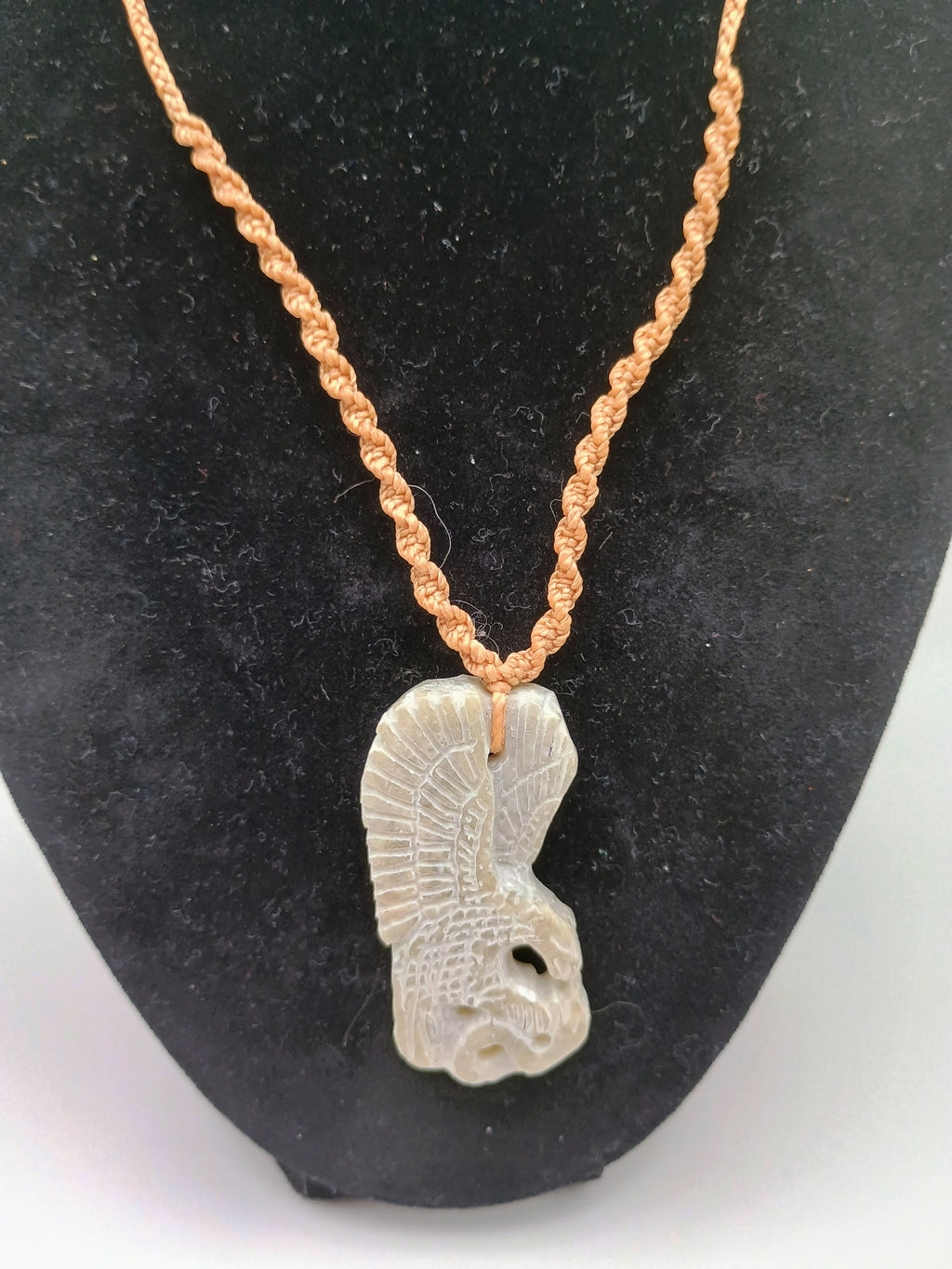 Handmade Macrame Necklace with Eagle Pendant and Natural Stone