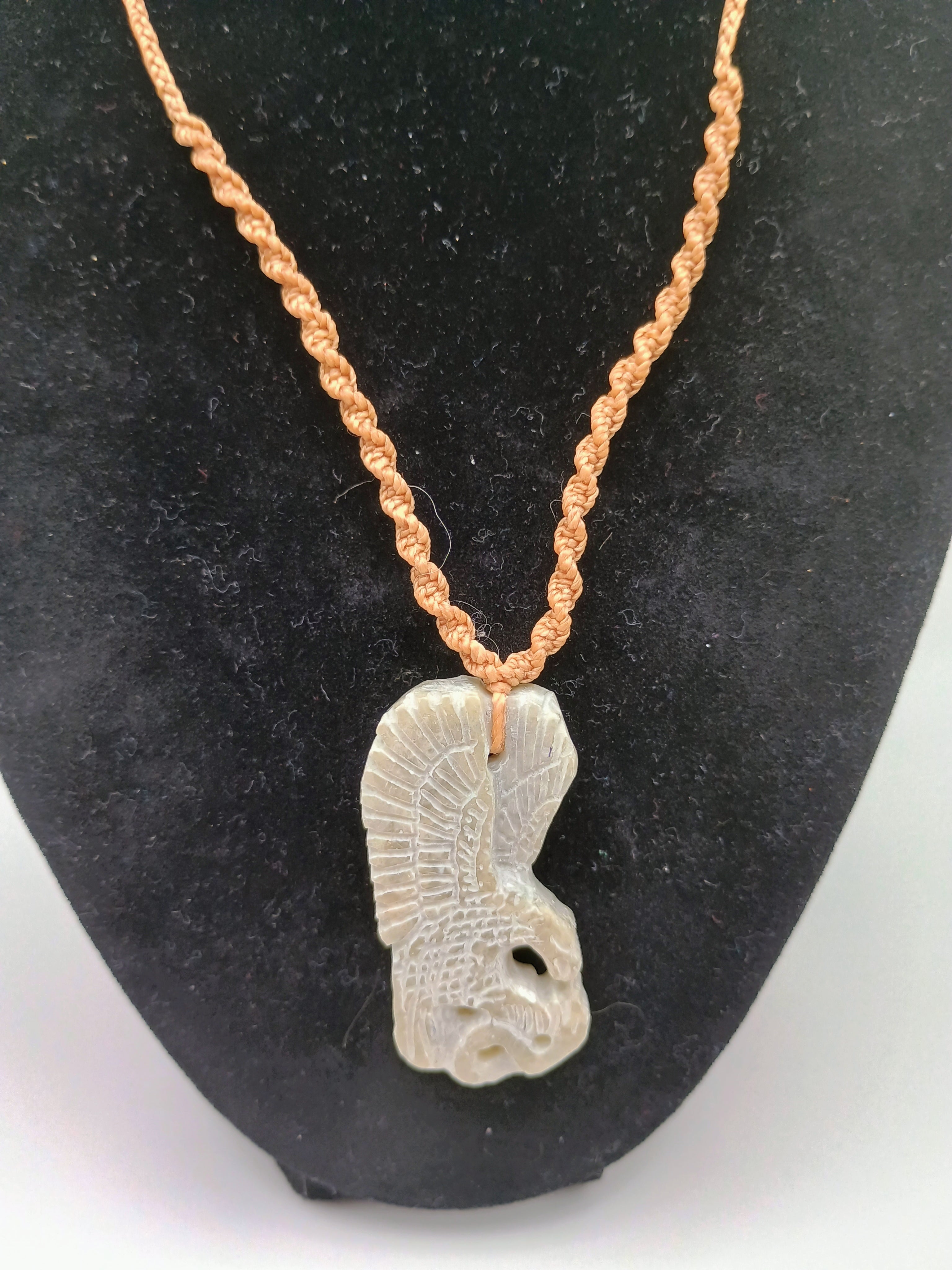 Handmade Macrame Necklace with Eagle Pendant and Natural Stone