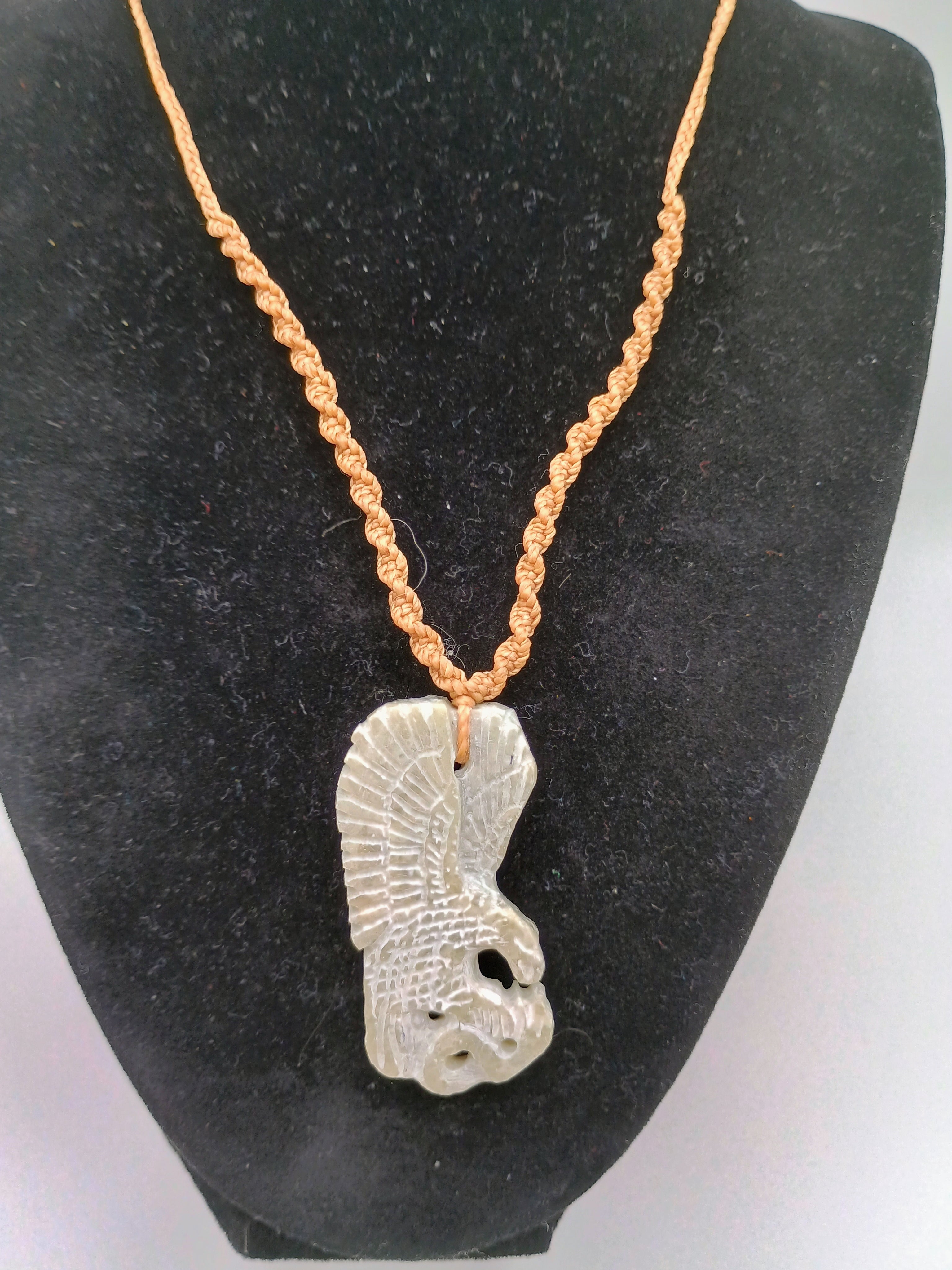 Handmade Macrame Necklace with Eagle Pendant and Natural Stone