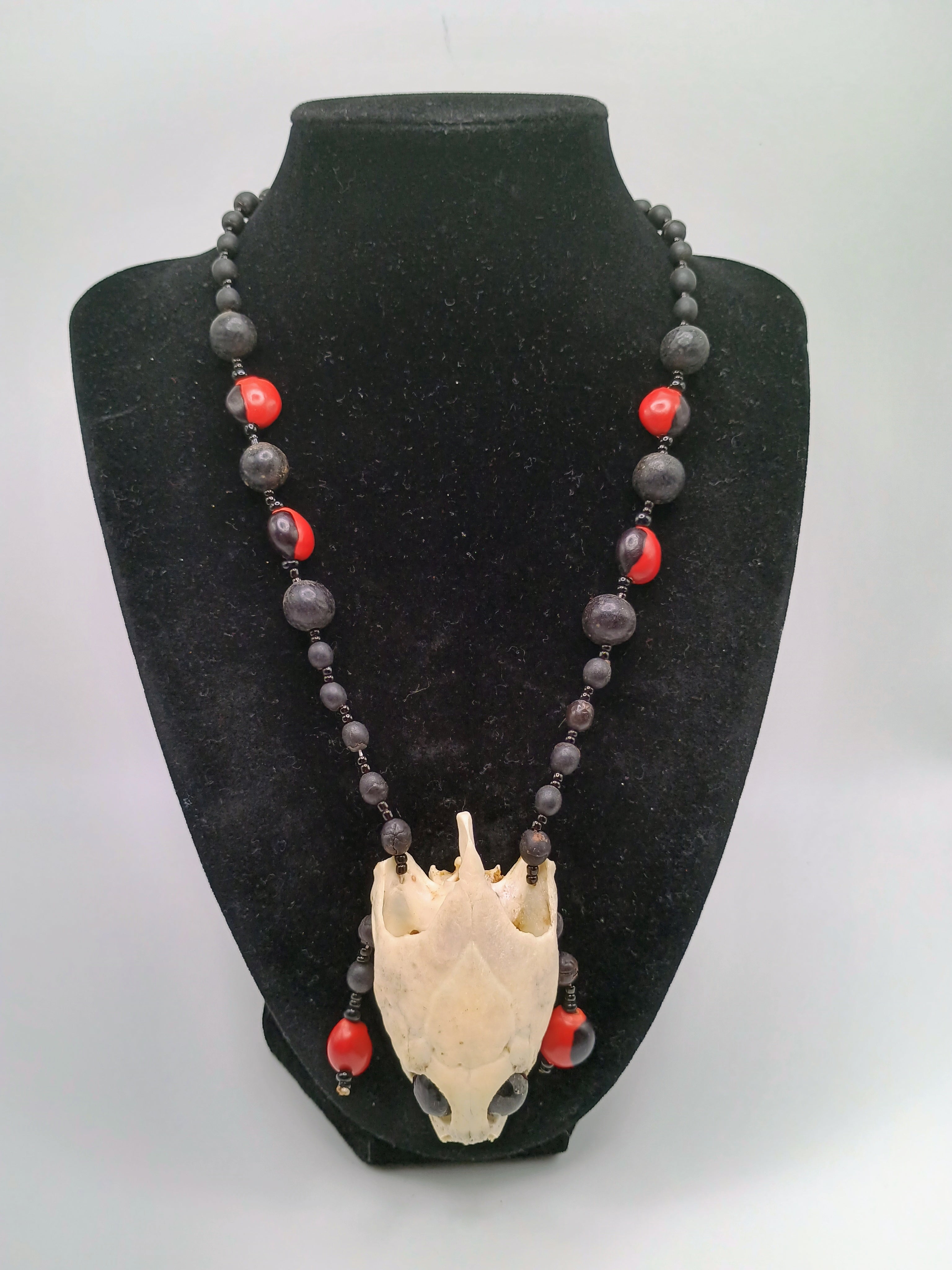 Handmade Necklace with Huayruro Seeds and Natural Turtle Head Pendant