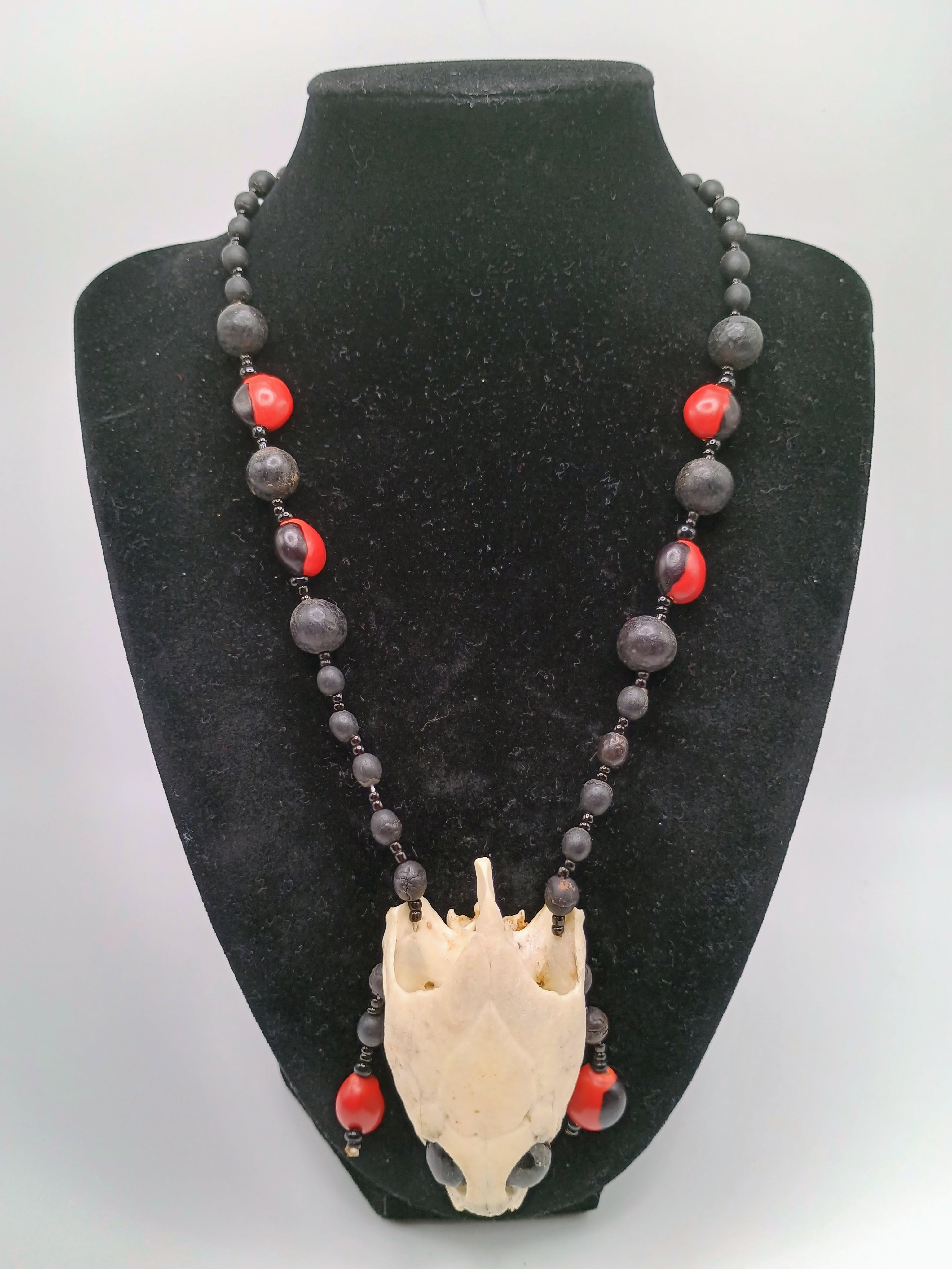 Handmade Necklace with Huayruro Seeds and Natural Turtle Head Pendant