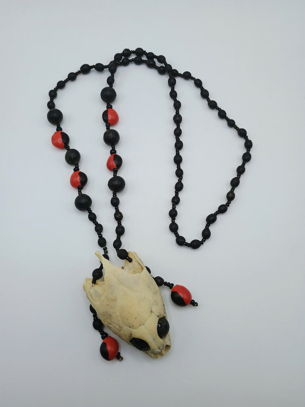 Handmade Necklace with Huayruro Seeds and Natural Turtle Head Pendant