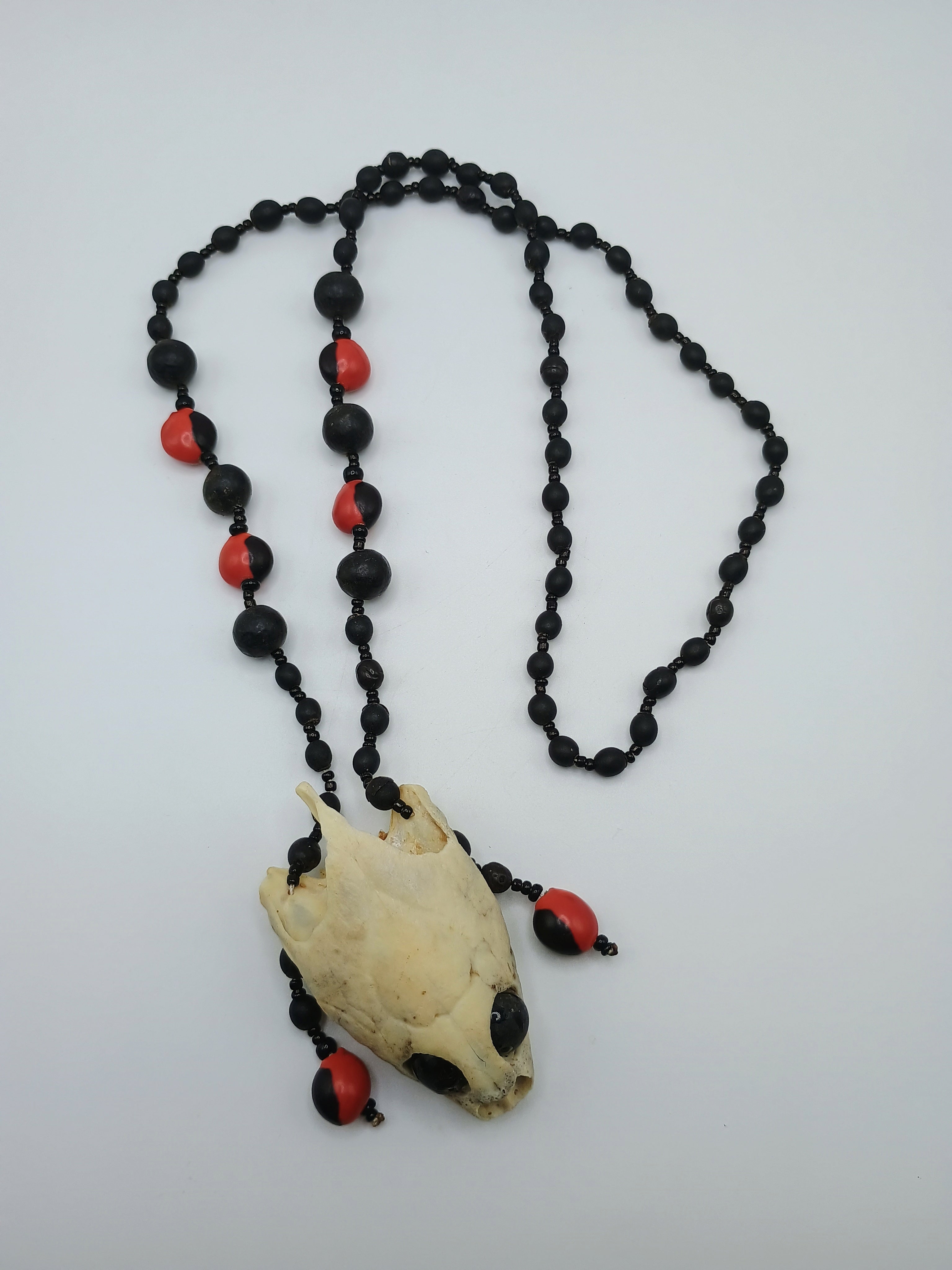Handmade Necklace with Huayruro Seeds and Natural Turtle Head Pendant