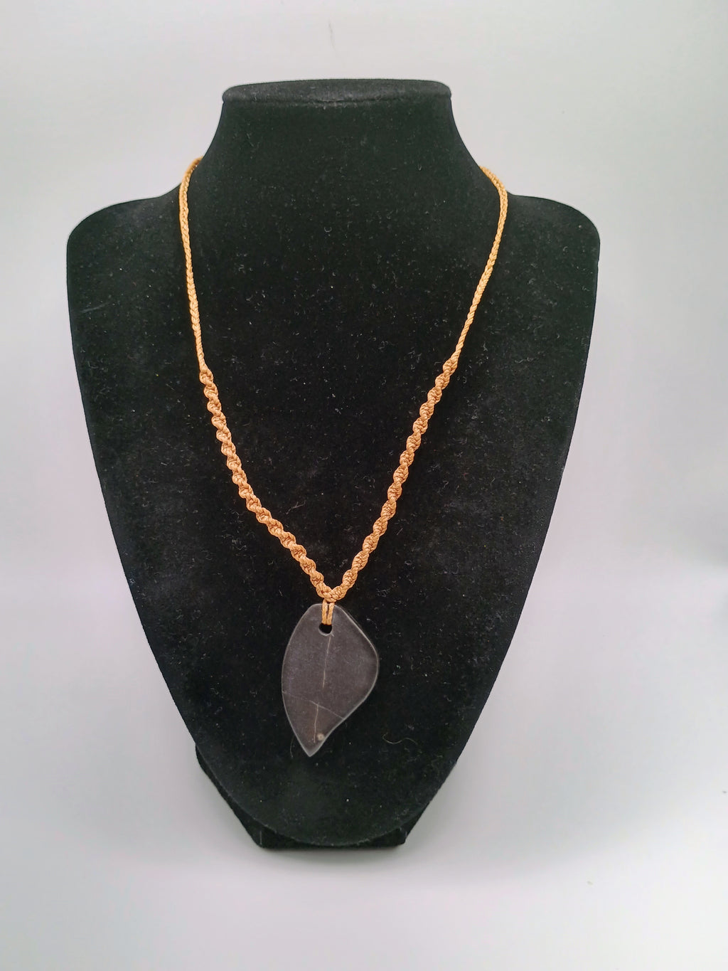 Natural Black Onyx Necklace Hand Woven Macrame Pendant Healing Stone