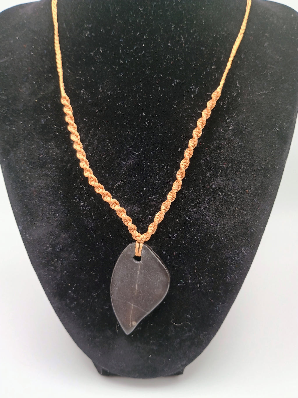 Natural Black Onyx Necklace Hand Woven Macrame Pendant Healing Stone