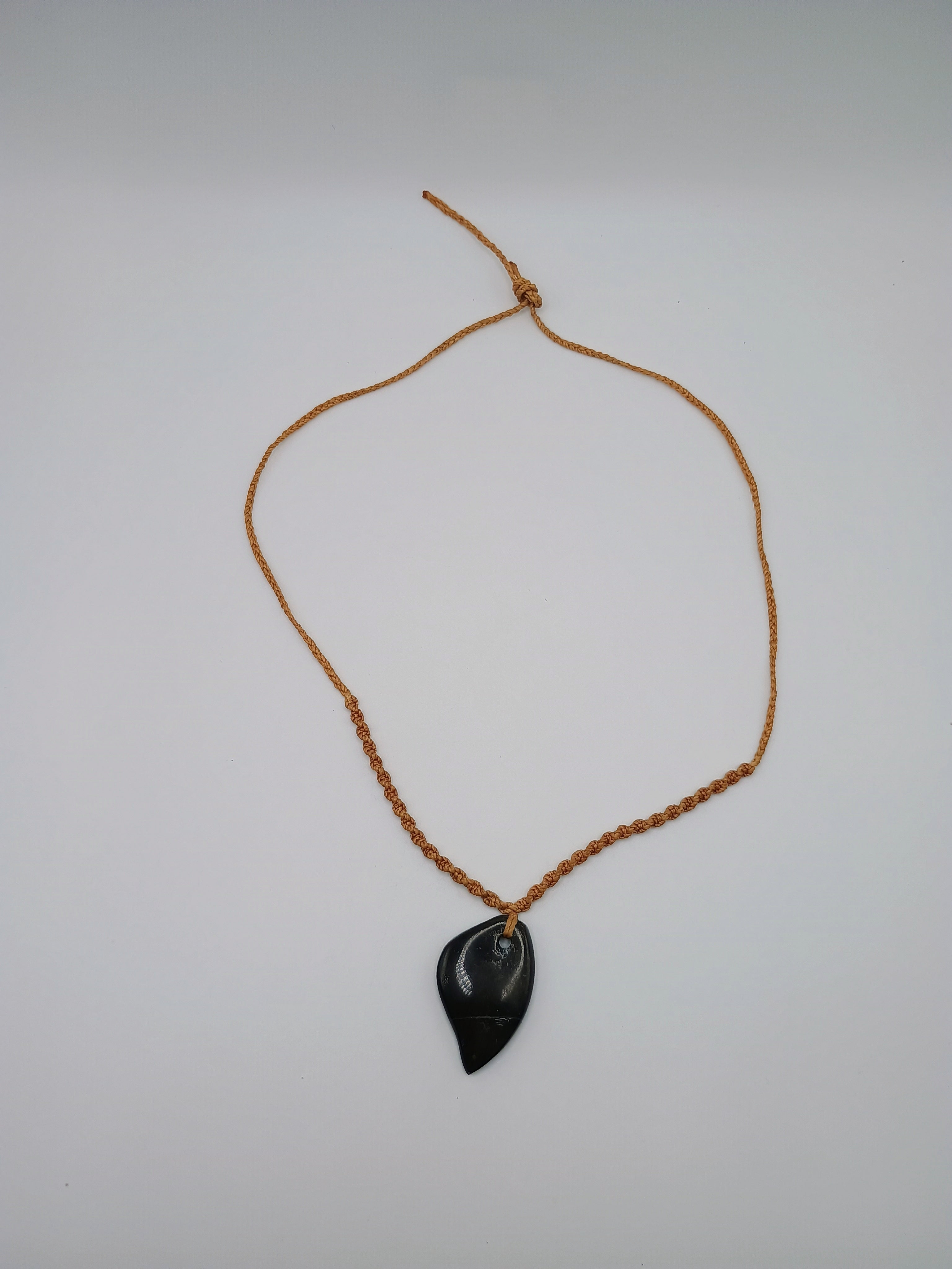 Natural Black Onyx Necklace Hand Woven Macrame Pendant Healing Stone