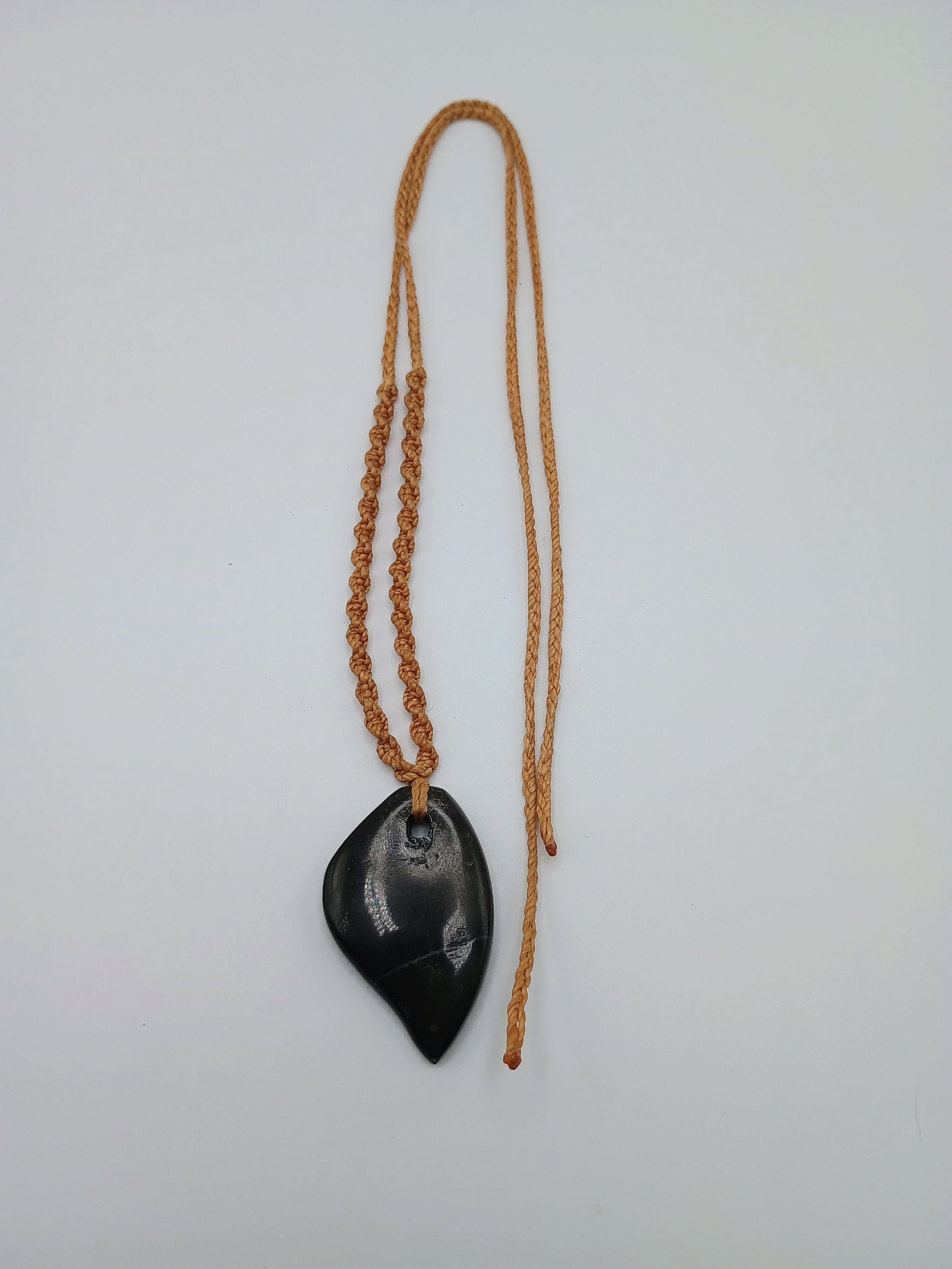 Natural Black Onyx Necklace Hand Woven Macrame Pendant Healing Stone