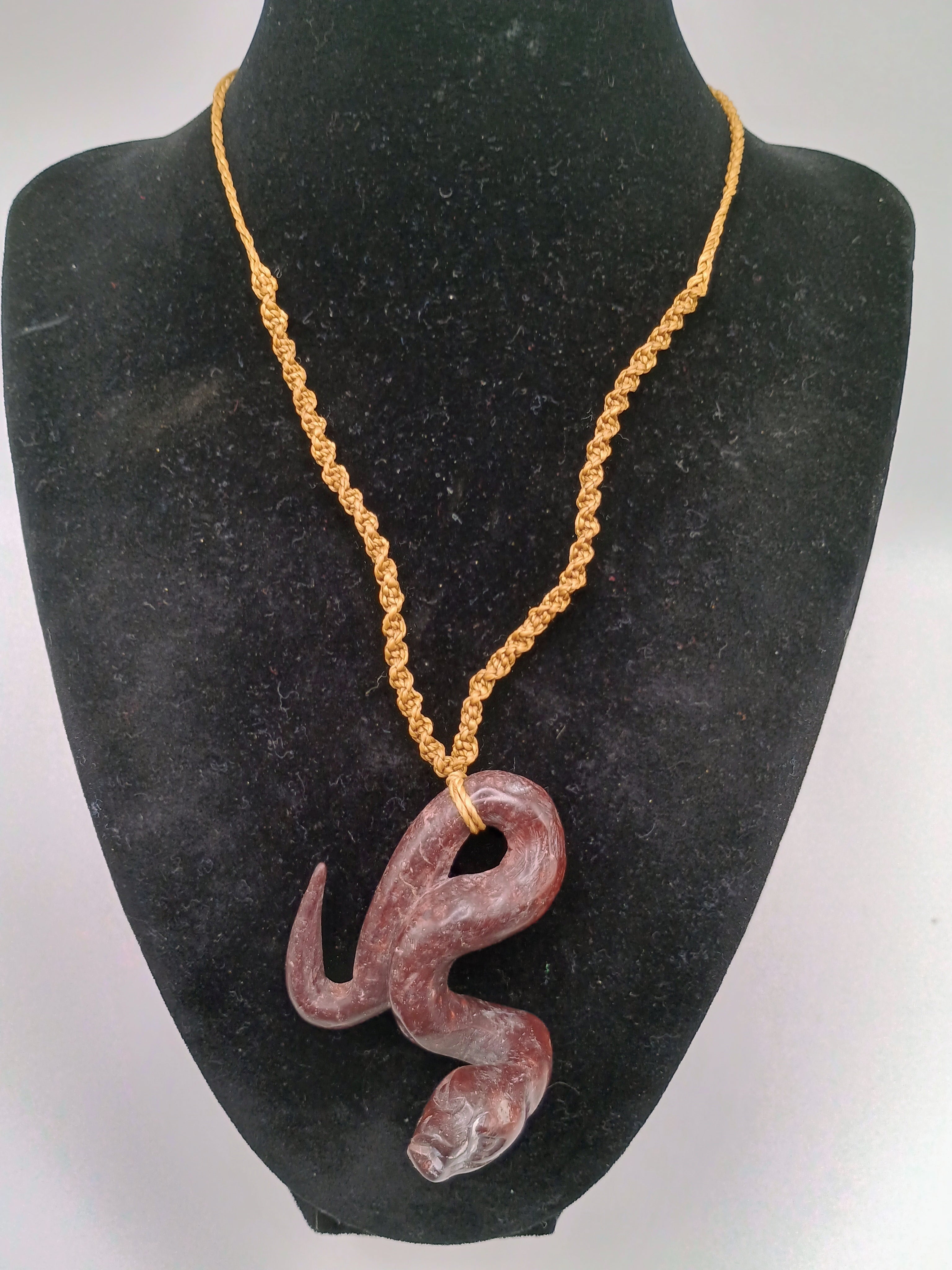 Carved Stone Snake Necklace Pendant Cord Peruvian Handicraft