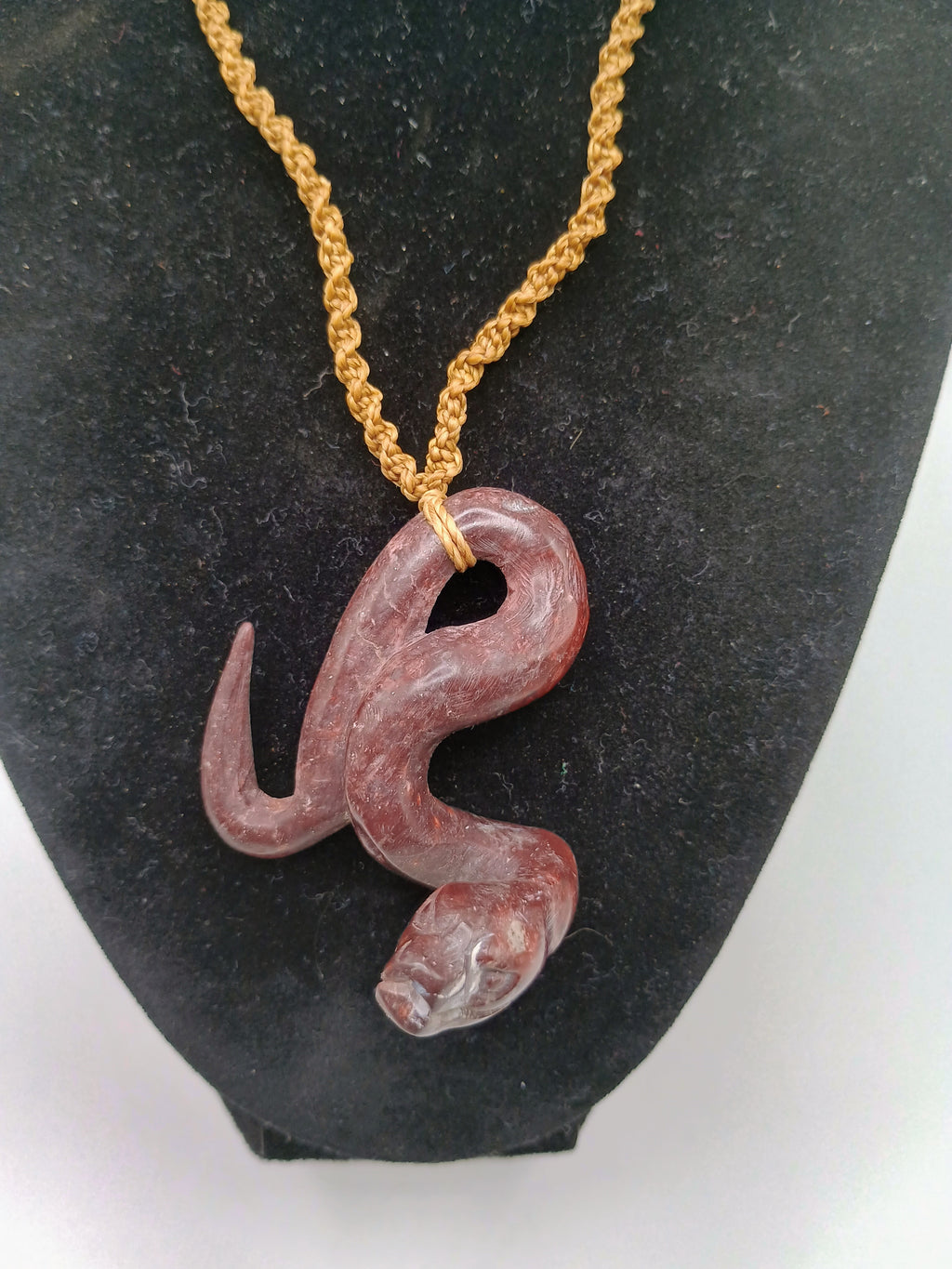 Carved Stone Snake Necklace Pendant Cord Peruvian Handicraft