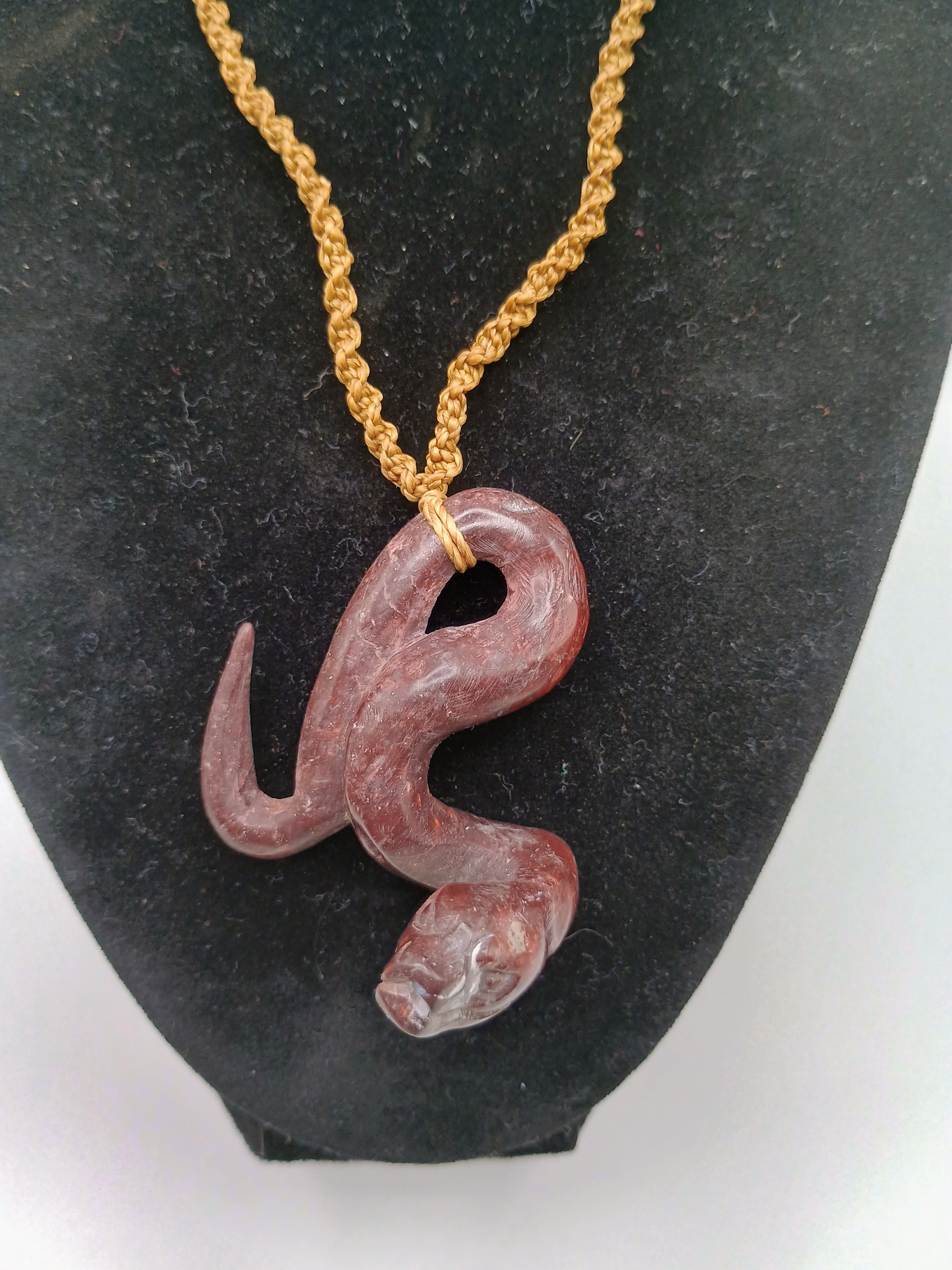 Carved Stone Snake Necklace Pendant Cord Peruvian Handicraft