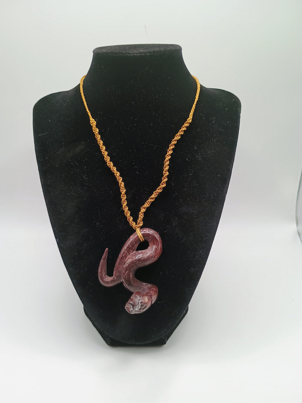 Carved Stone Snake Necklace Pendant Cord Peruvian Handicraft