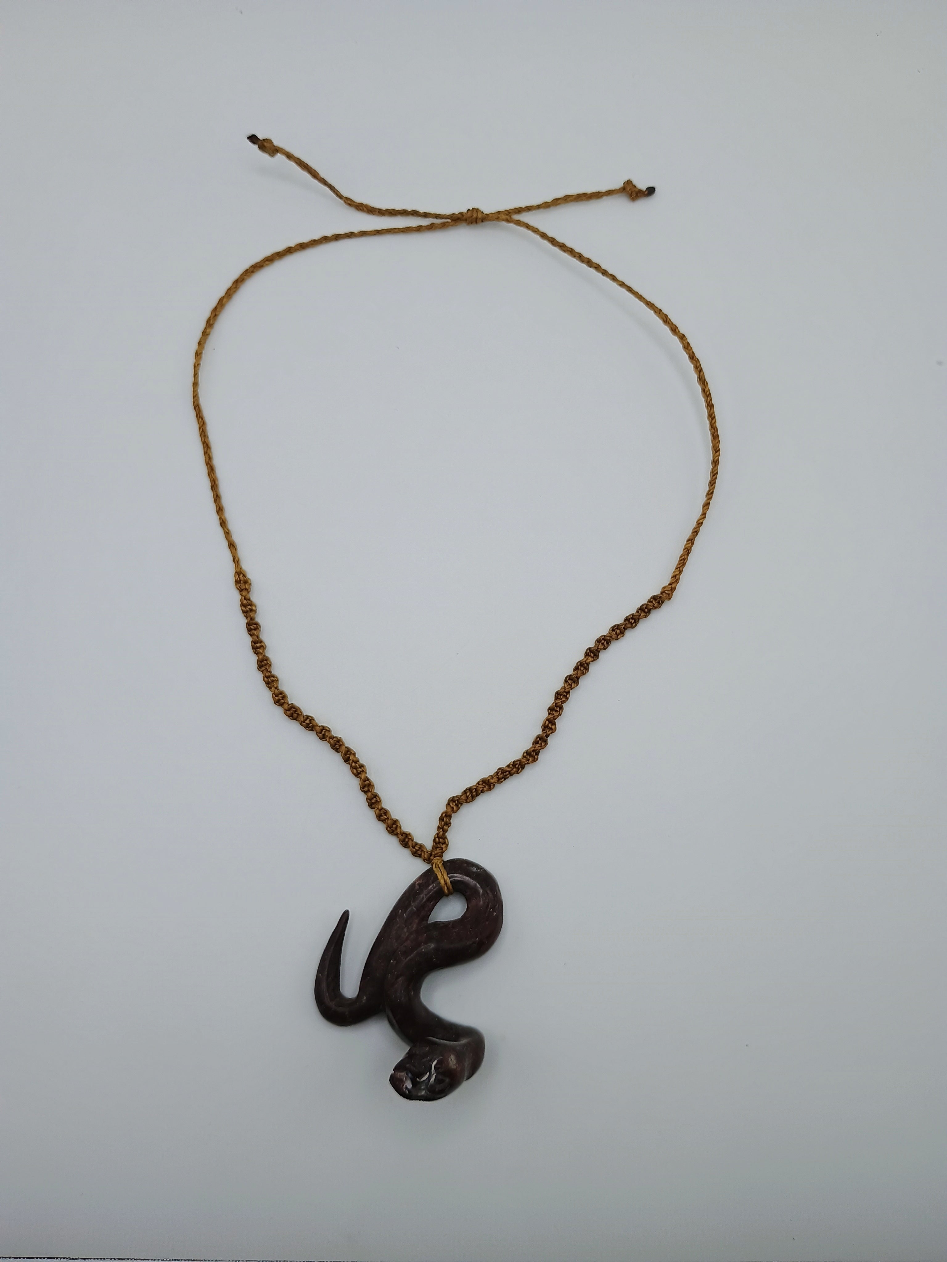 Carved Stone Snake Necklace Pendant Cord Peruvian Handicraft