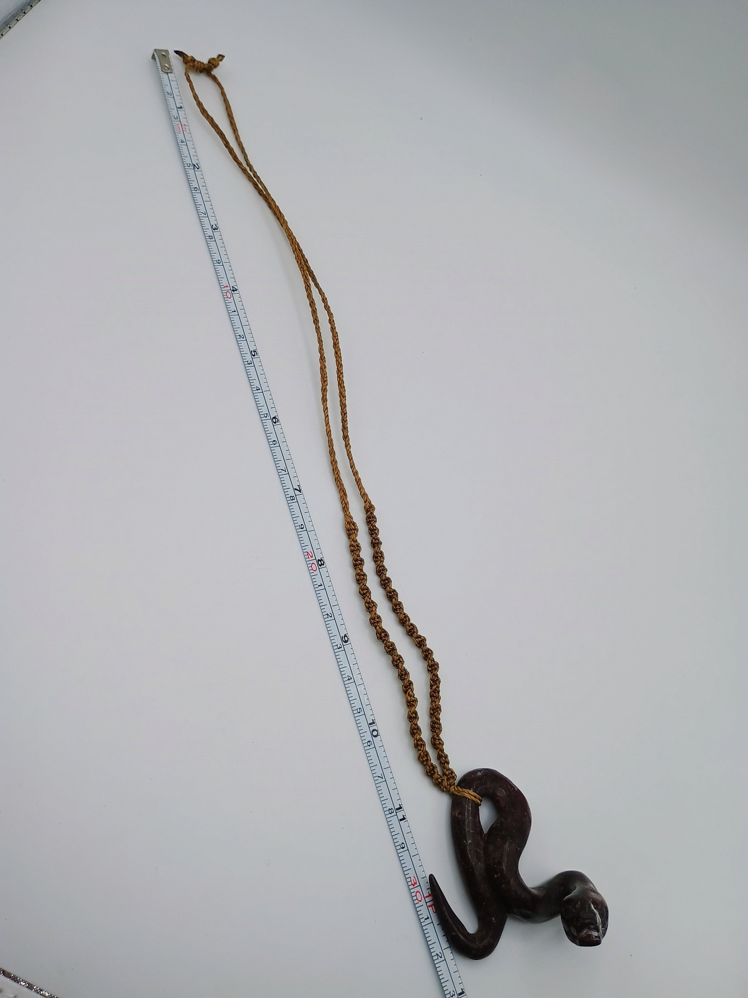 Carved Stone Snake Necklace Pendant Cord Peruvian Handicraft