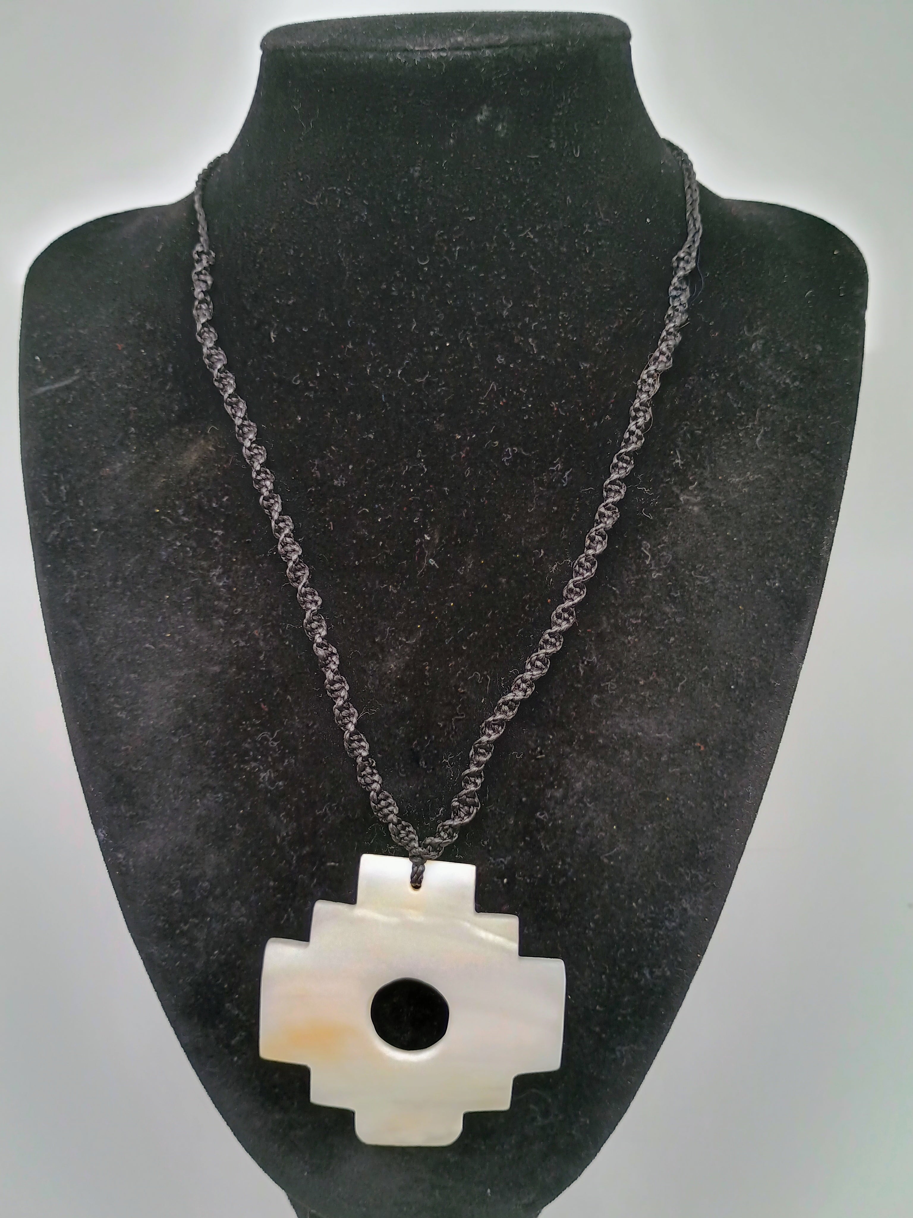 Chakana Necklace Mother of Pearl Handmade Inca Cross Pendant