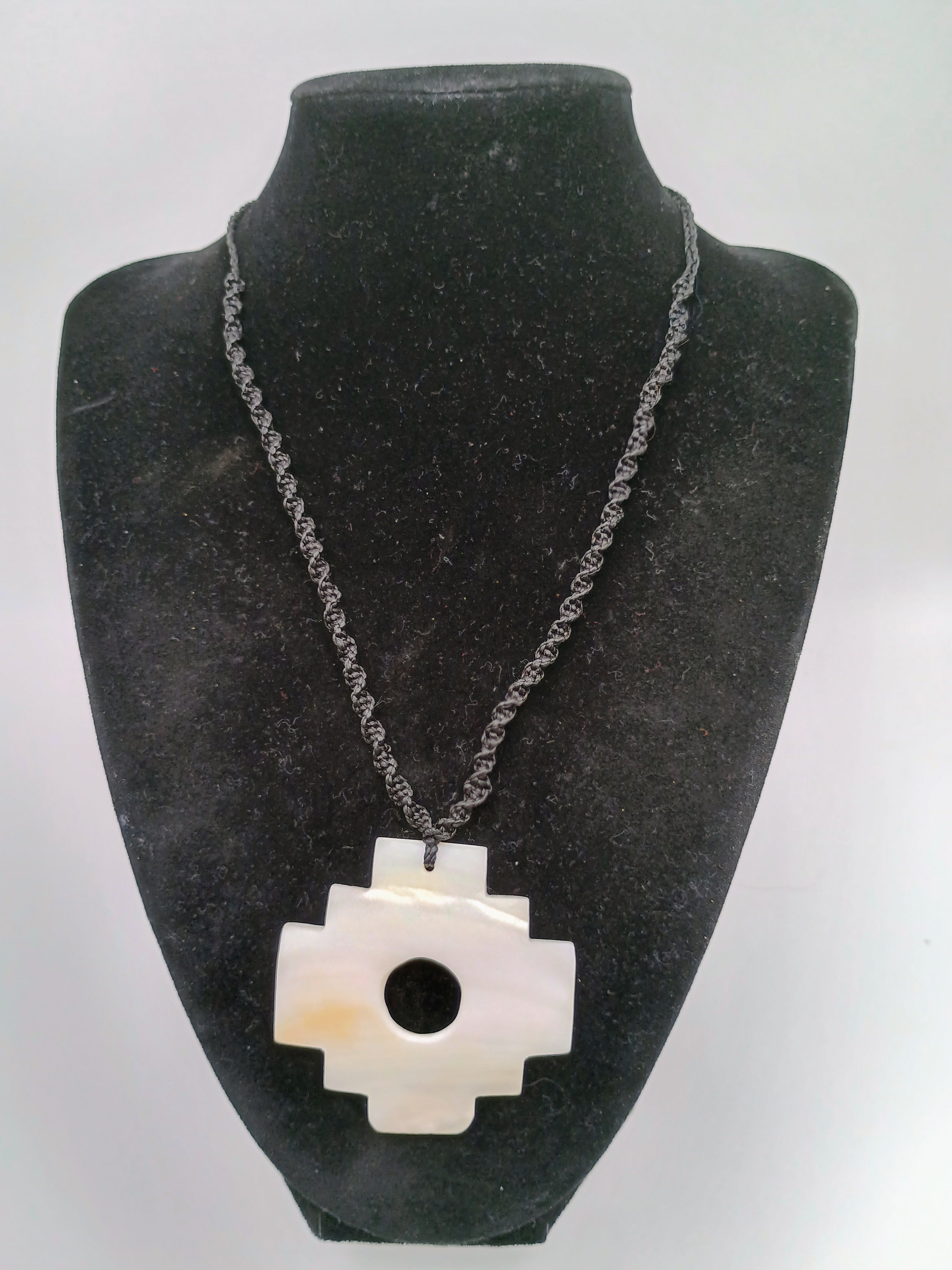 Chakana Necklace Mother of Pearl Handmade Inca Cross Pendant