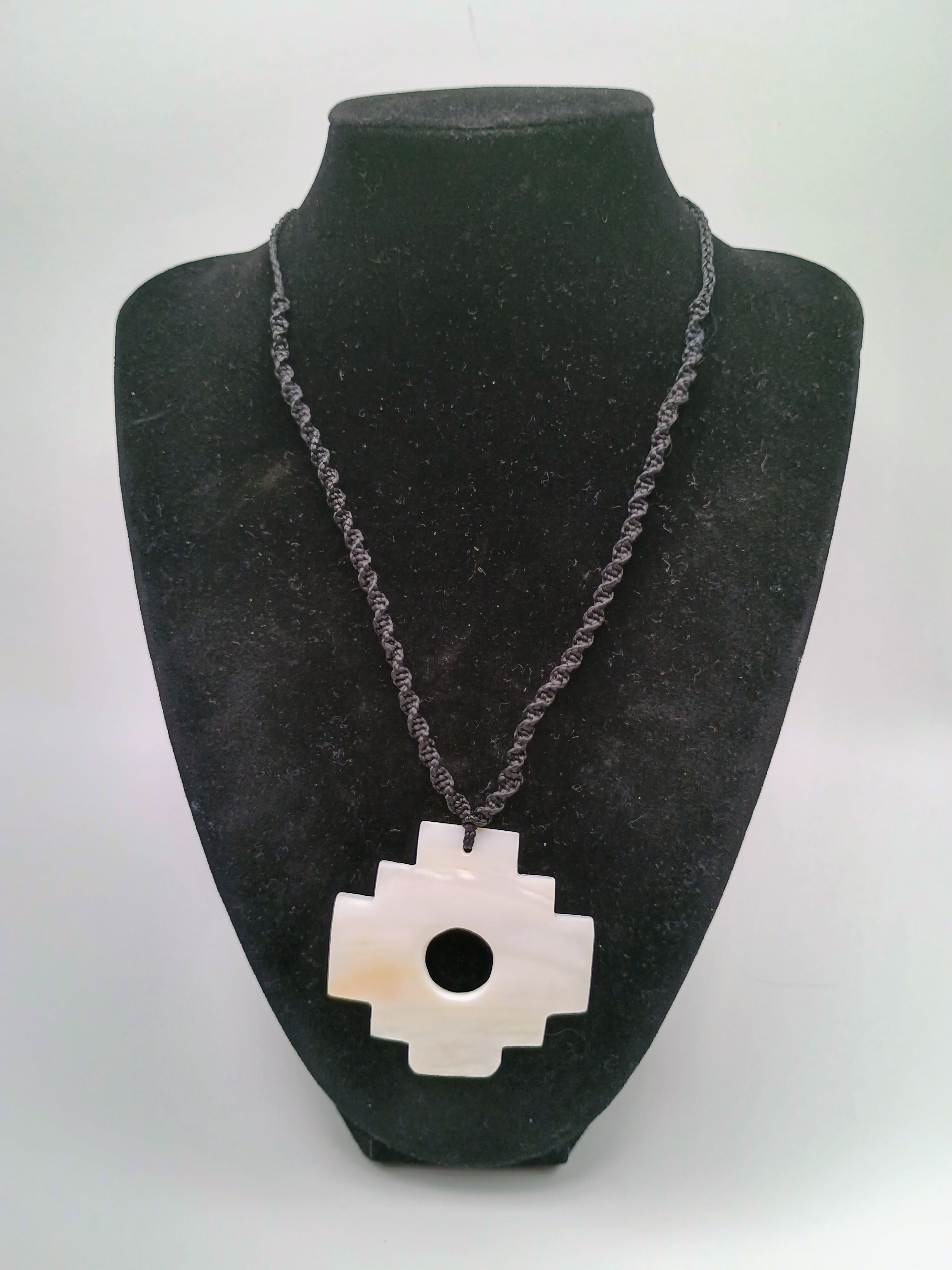 Chakana Necklace Mother of Pearl Handmade Inca Cross Pendant