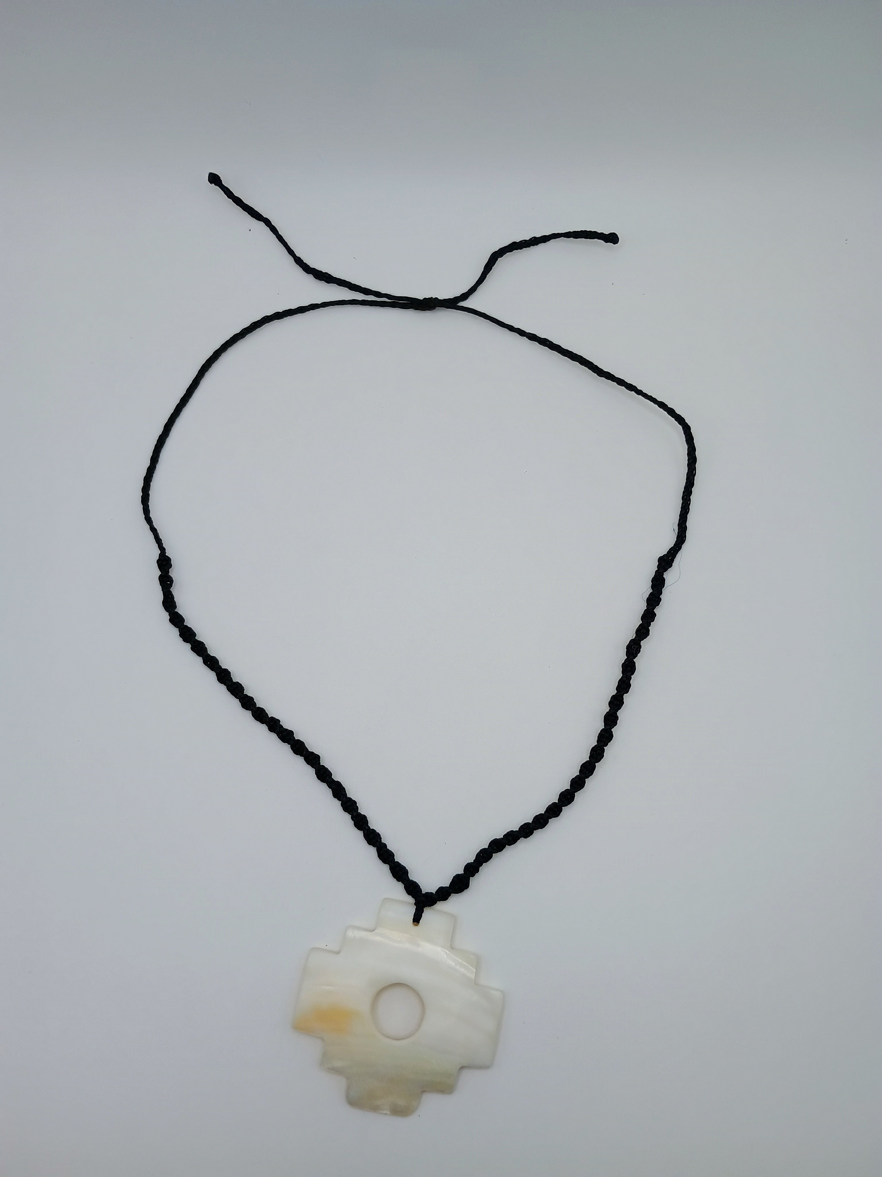 Chakana Necklace Mother of Pearl Handmade Inca Cross Pendant