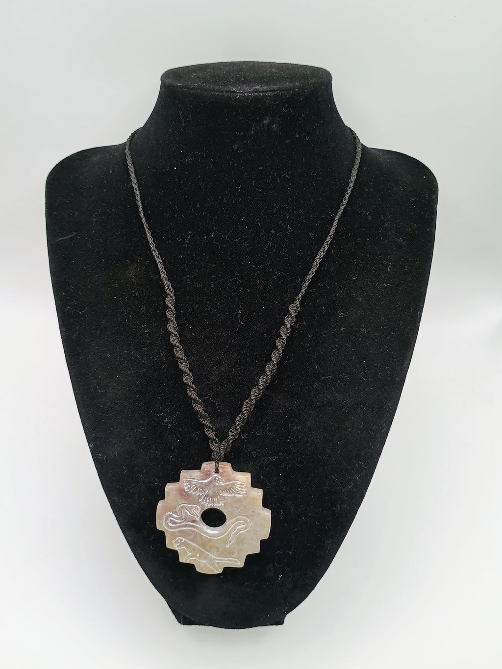 Chakana Inca Necklace Hand Carved Natural Stone Snake Pendant Chavín