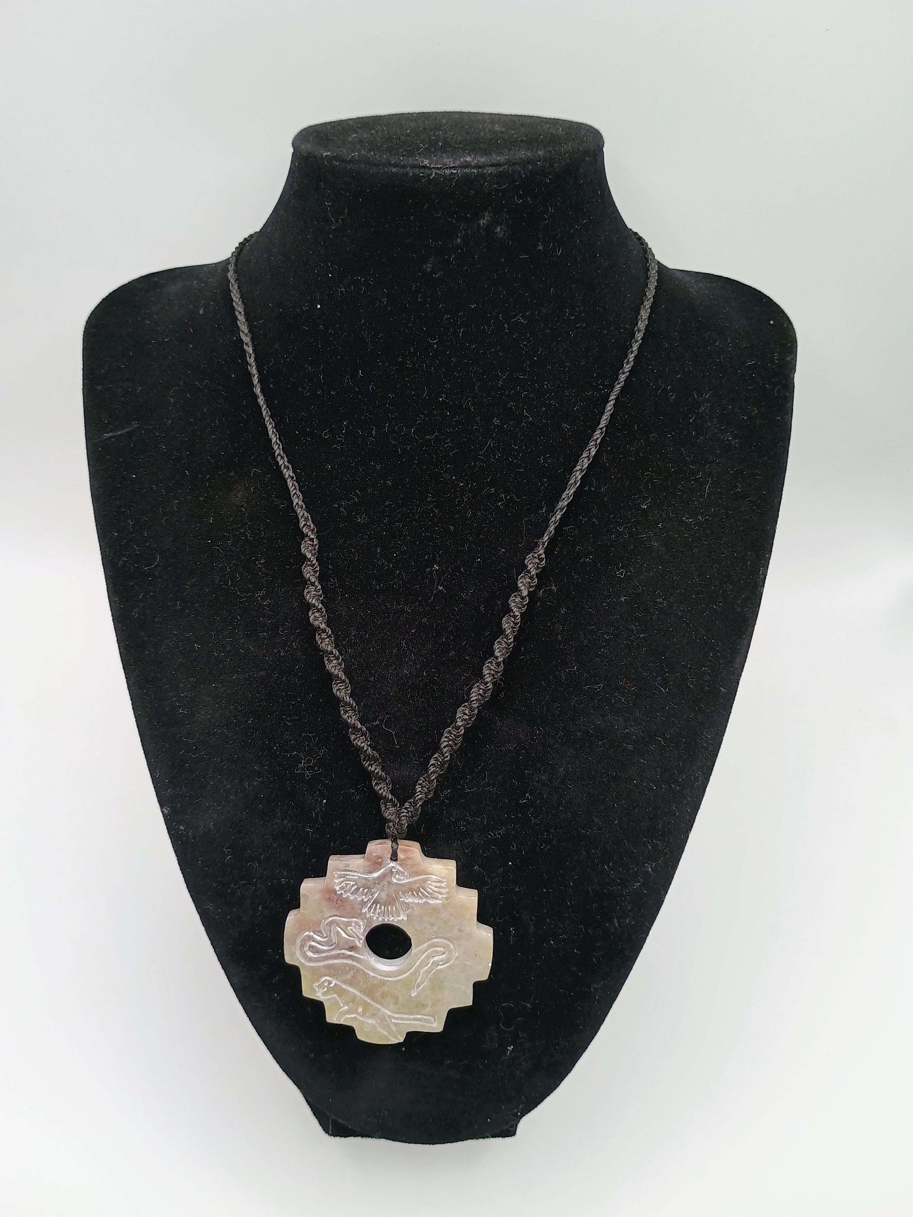 Chakana Inca Necklace Hand Carved Natural Stone Snake Pendant Chavín