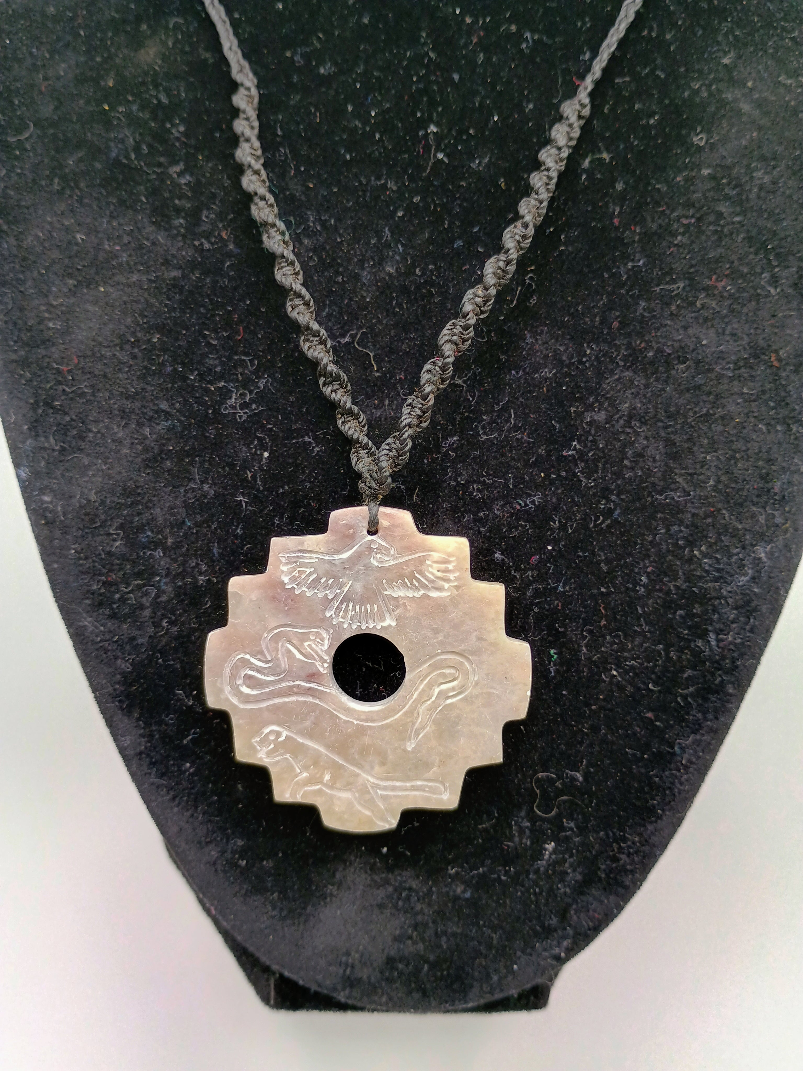 Chakana Inca Necklace Hand Carved Natural Stone Snake Pendant Chavín
