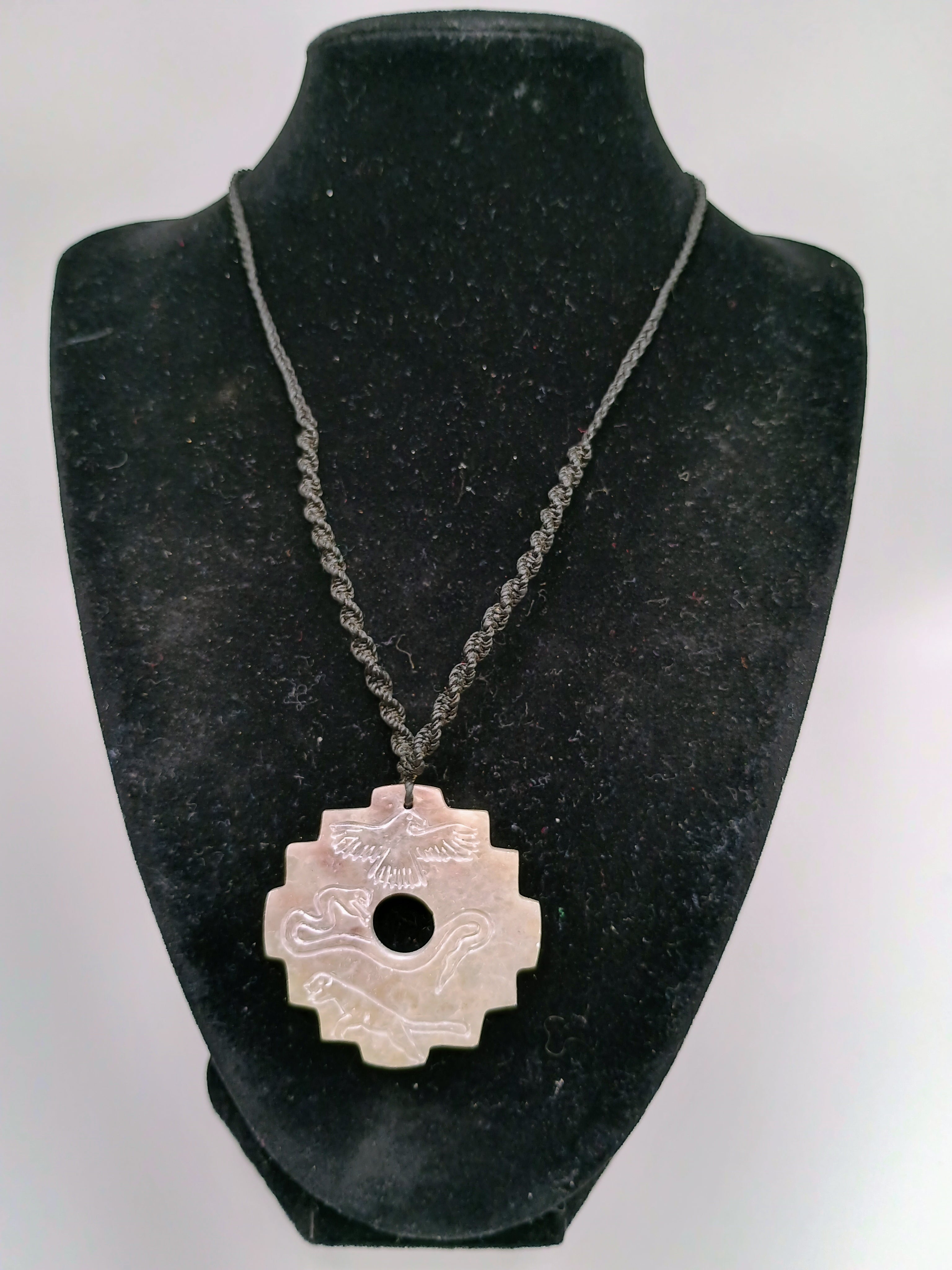 Chakana Inca Necklace Hand Carved Natural Stone Snake Pendant Chavín