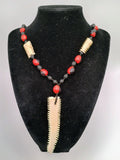Necklace with Huayruro Seeds and Carved Bone, Handmade Amulet for Protection and Luck