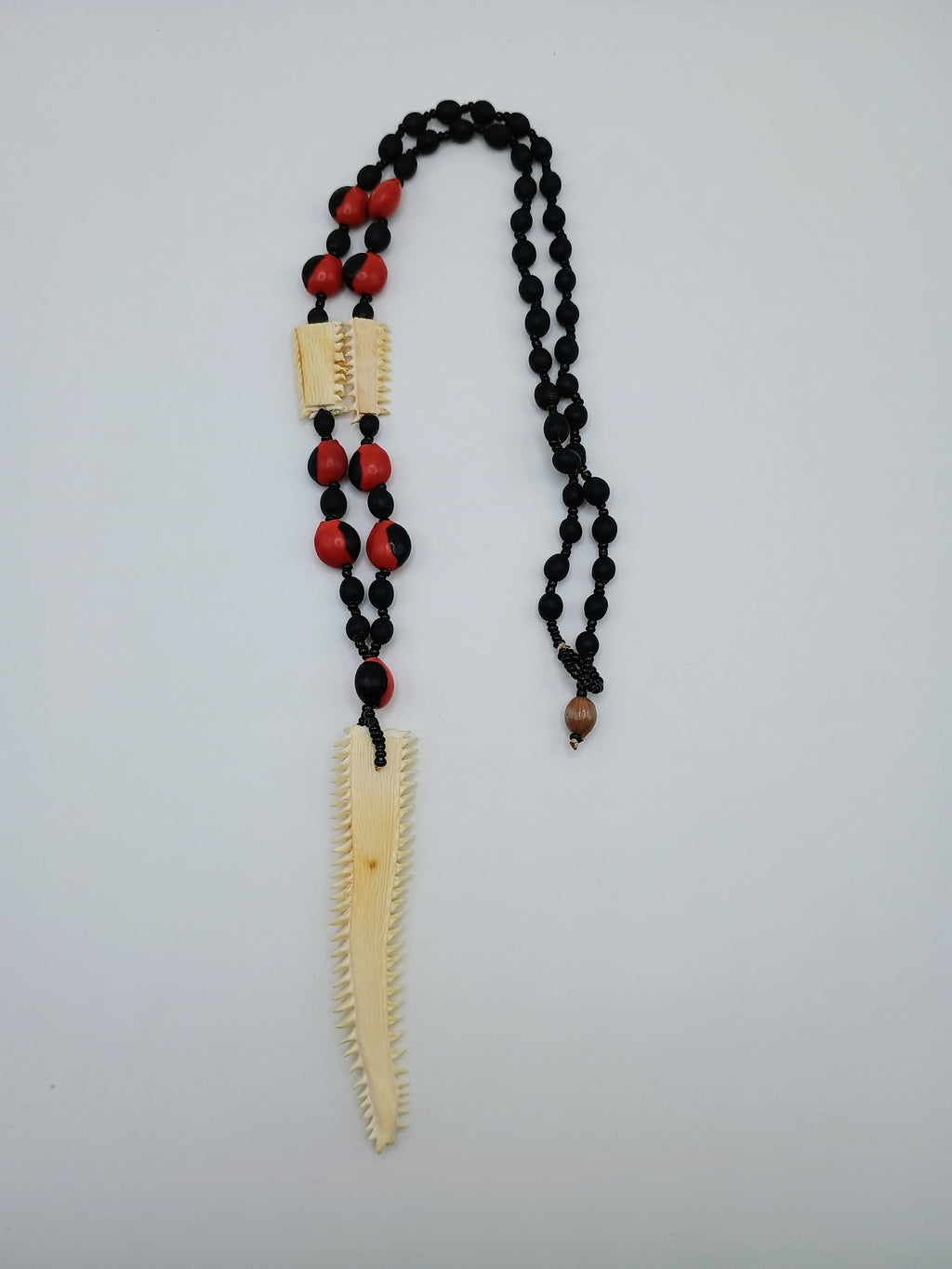 Necklace with Huayruro Seeds and Carved Bone, Handmade Amulet for Protection and Luck