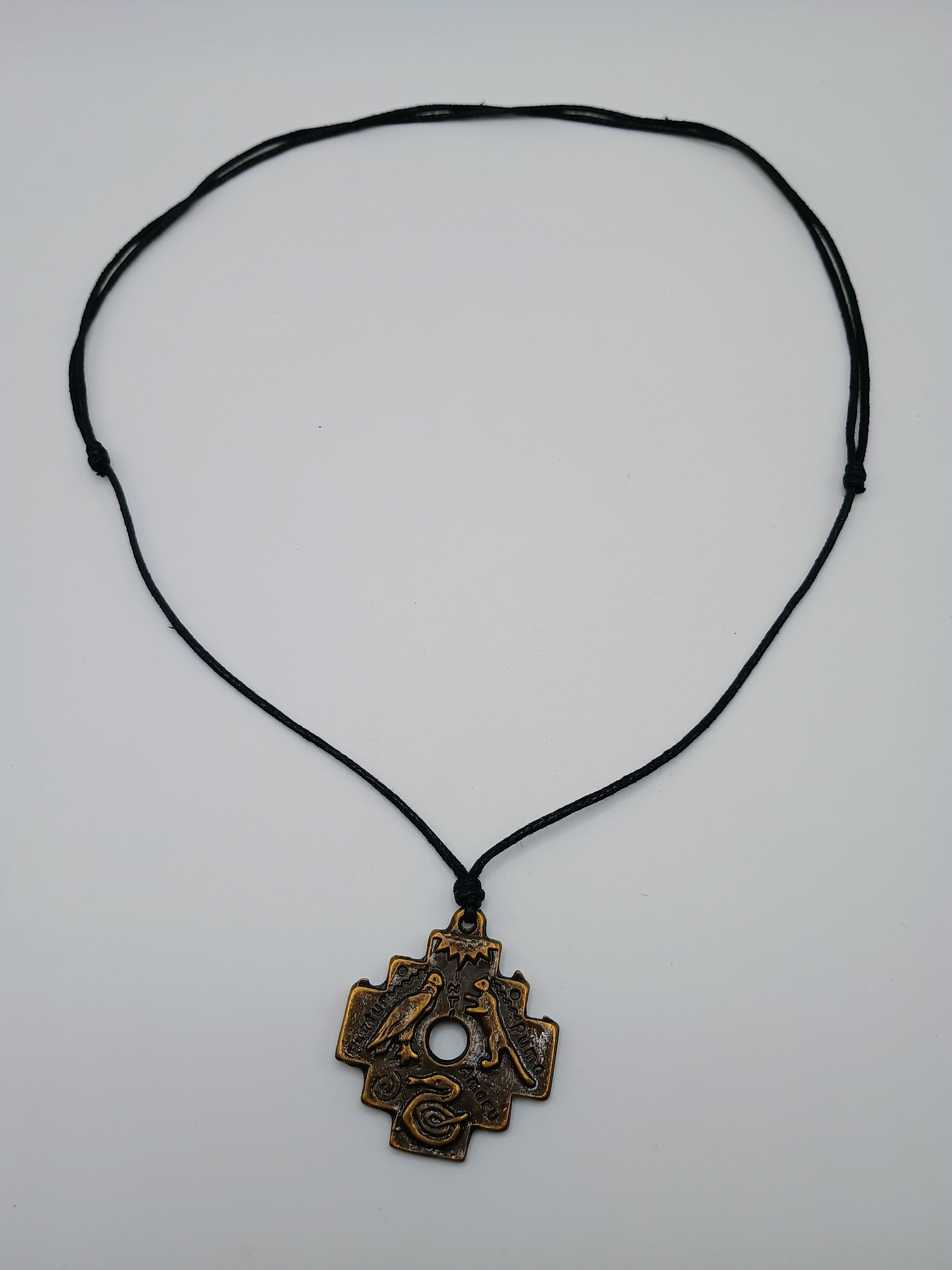 Chakana Inca Copper Necklace, Andean Trilogy, Handmade, Unisex