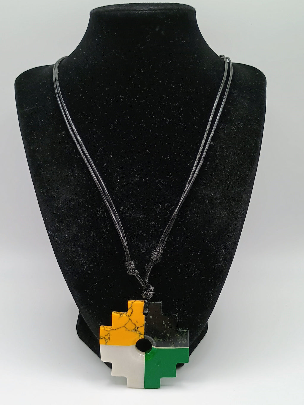 Handmade Inca Chakana Necklace, Andean Cross, Natural Stone, Unisex
