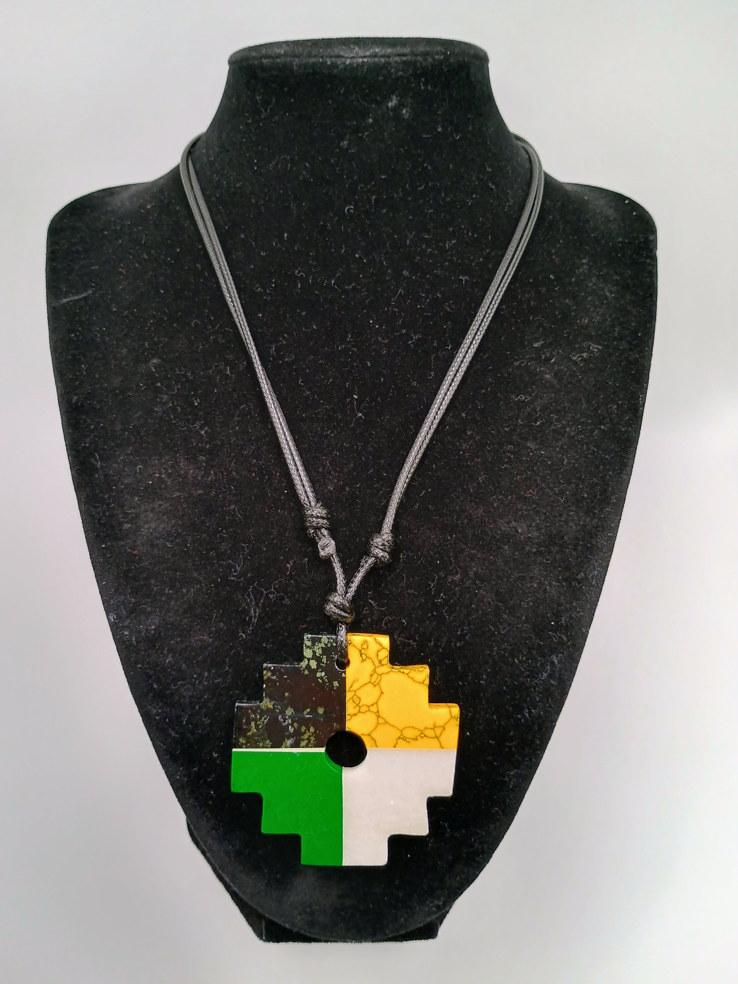 Handmade Inca Chakana Necklace, Andean Cross, Natural Stone, Unisex