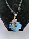 Chakana Necklace in 950 Sterling Silver with Natural Stone Pendant, 7 Chakras