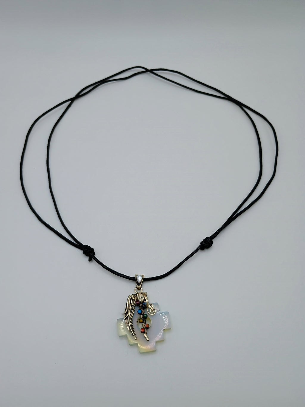Chakana Necklace in 950 Sterling Silver with Natural Stone Pendant, 7 Chakras