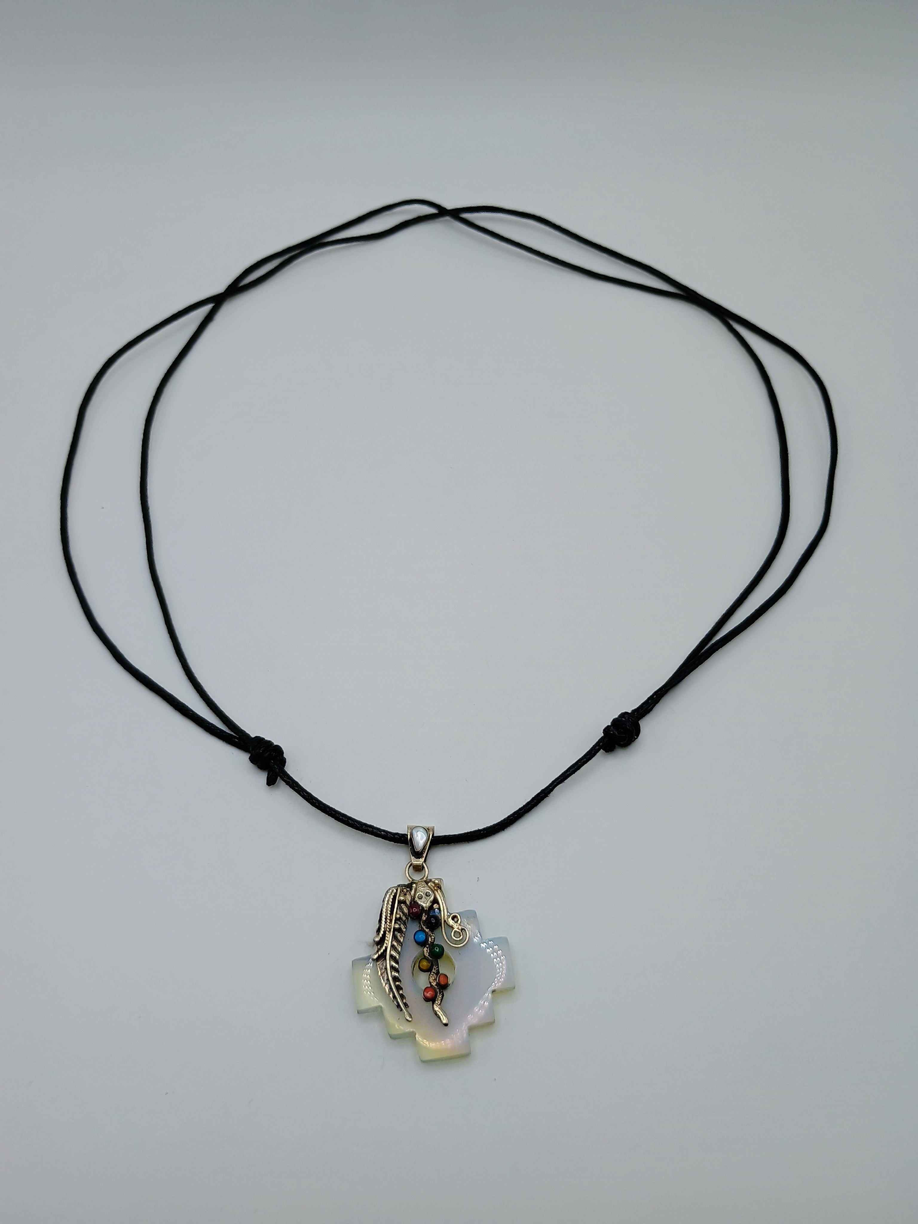 Chakana Necklace in 950 Sterling Silver with Natural Stone Pendant, 7 Chakras