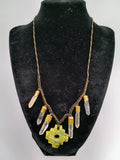 Chakana Necklace with Green Quartz Crystal Stone, Handmade Macrame