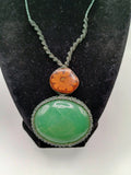 Macrame Necklace with Serpent Flower, Ayahuasca, and Natural Green Stone