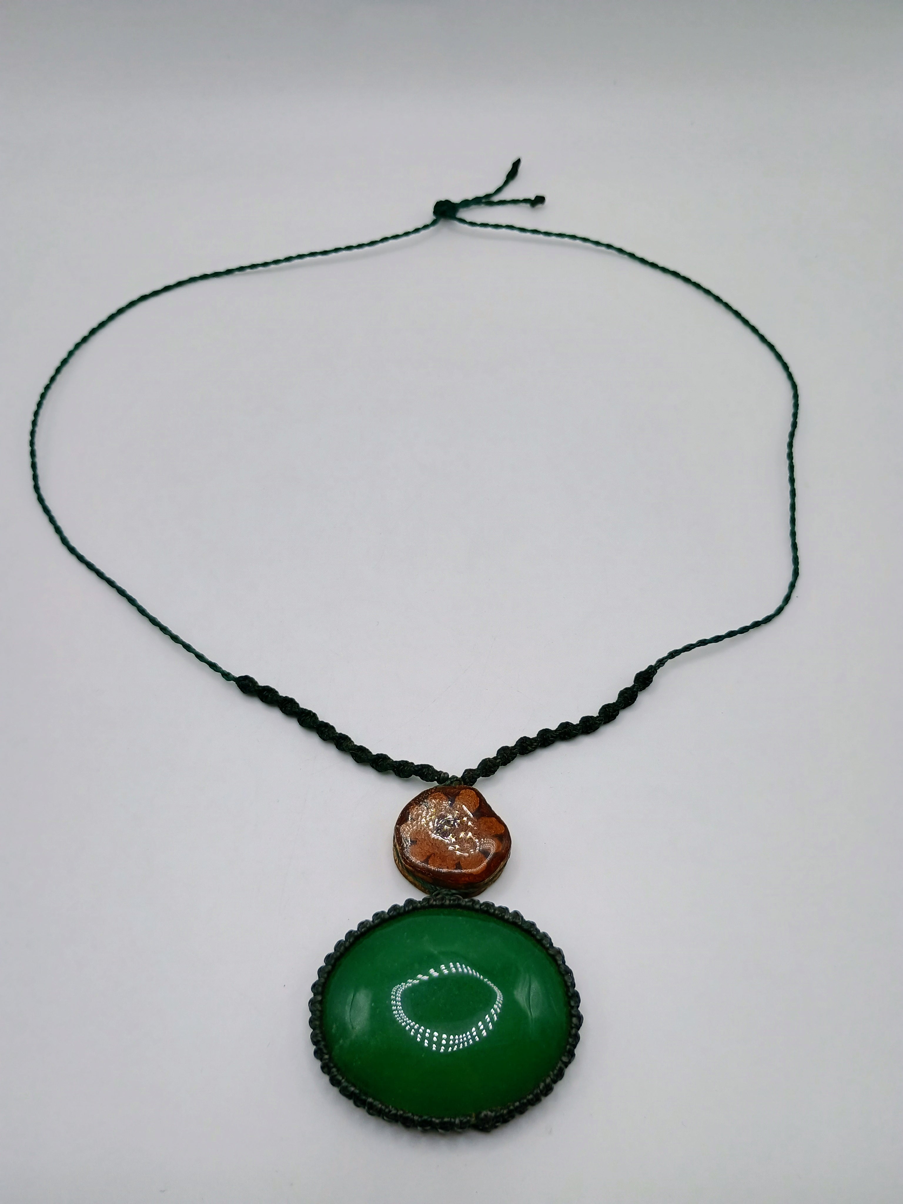 Macrame Necklace with Serpent Flower, Ayahuasca, and Natural Green Stone
