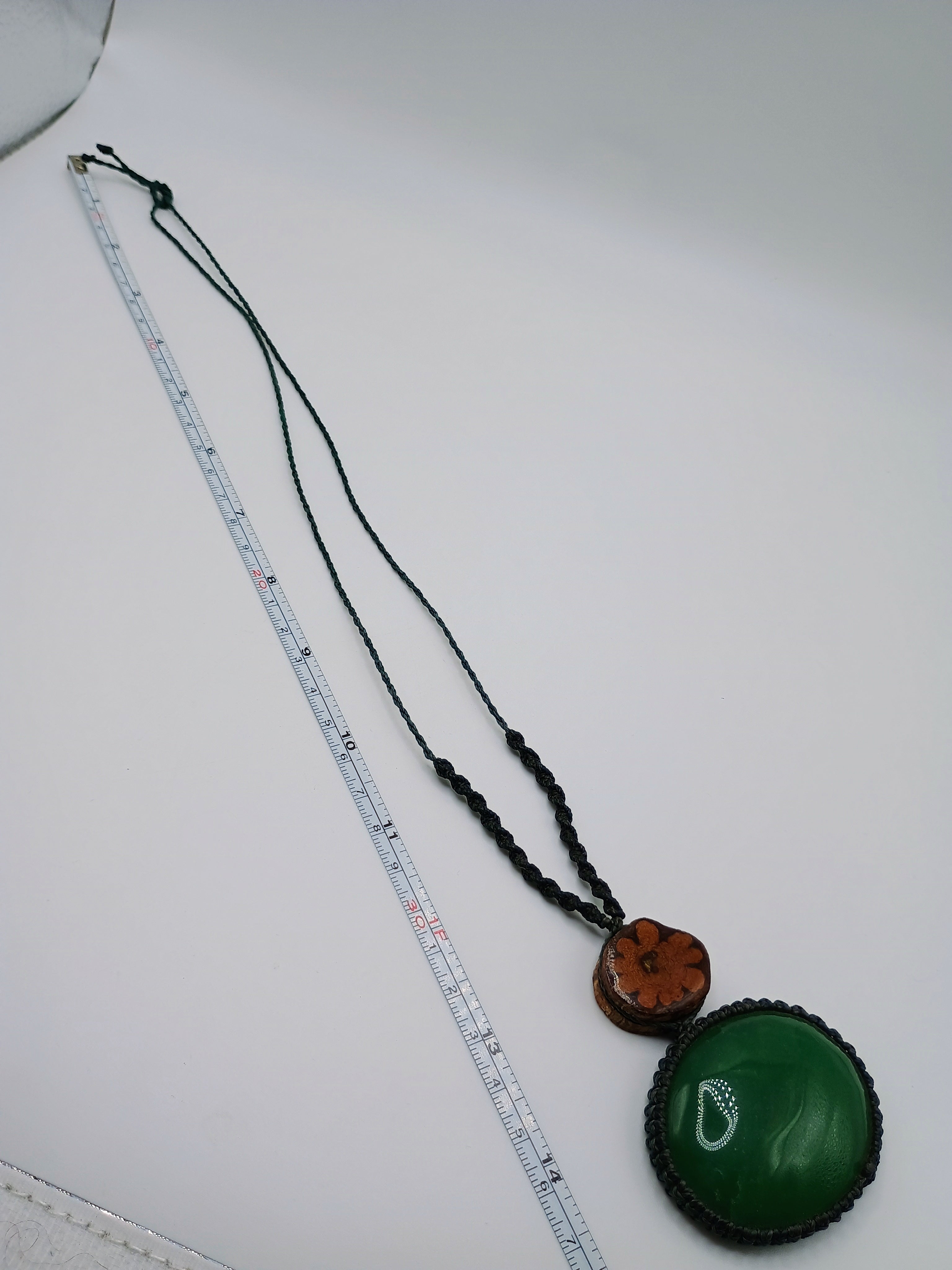 Macrame Necklace with Serpent Flower, Ayahuasca, and Natural Green Stone