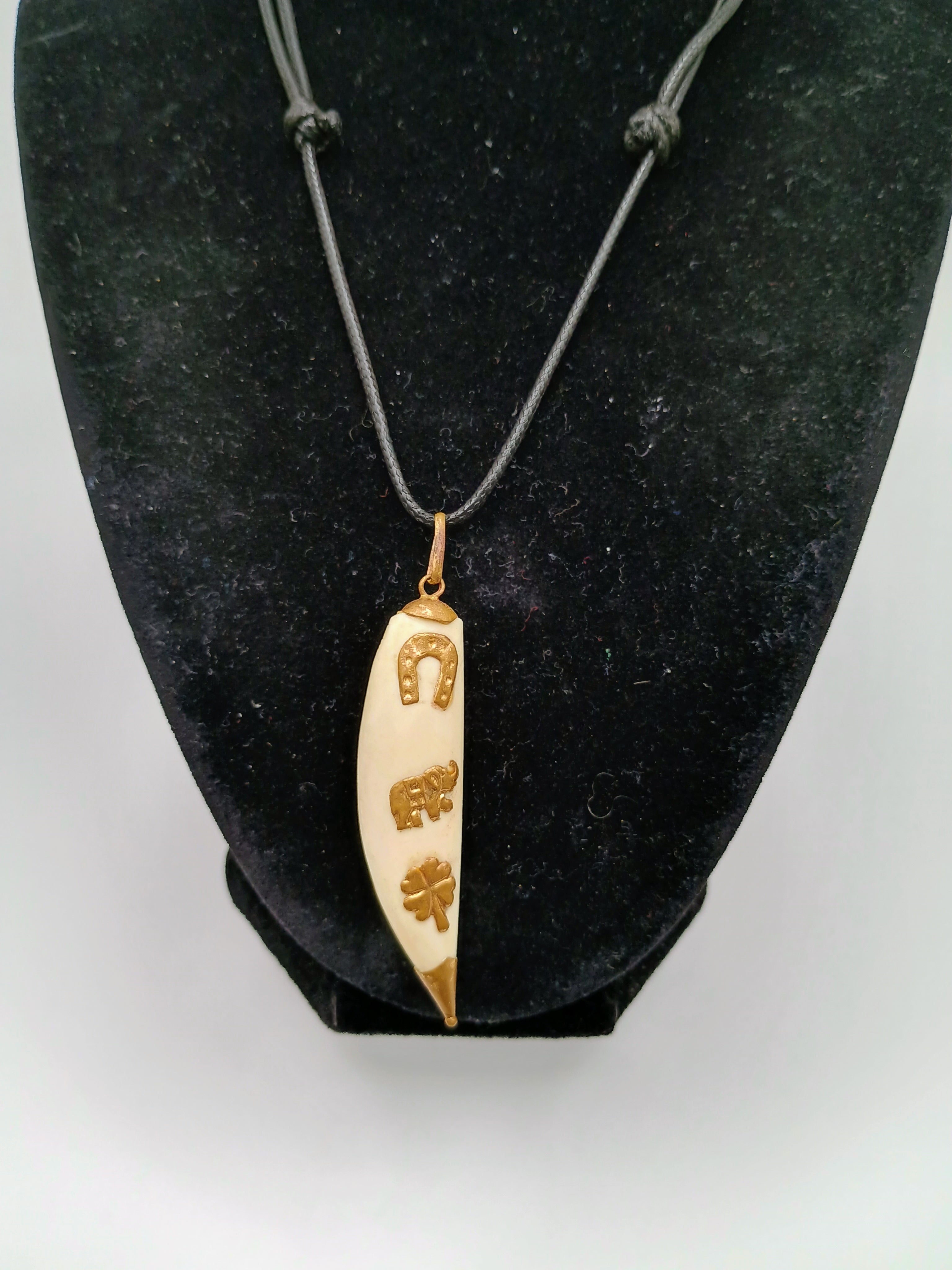 Lucky Amulet Necklace with Collected Sea Lion Bone and Golden Symbols