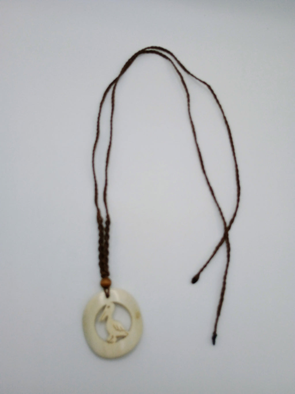 Pelican Spirit Necklace, Hand-Carved Natural Macrame
