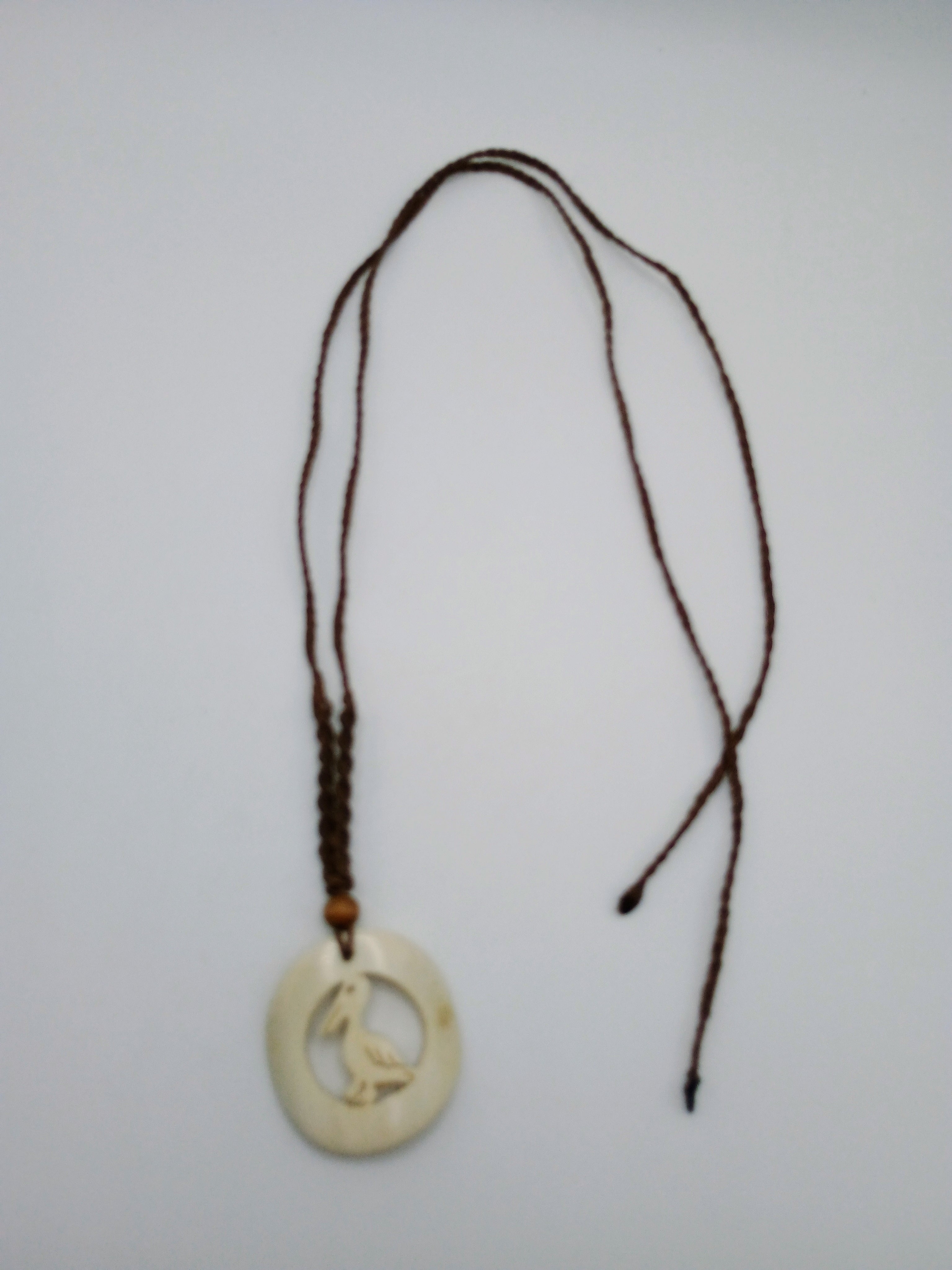 Pelican Spirit Necklace, Hand-Carved Natural Macrame