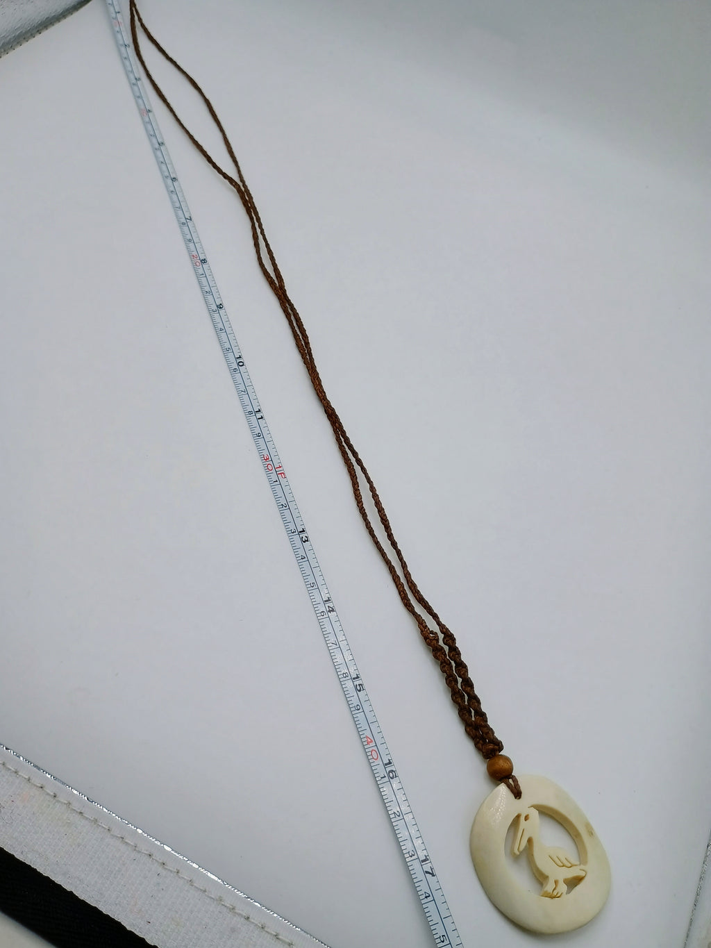 Pelican Spirit Necklace, Hand-Carved Natural Macrame