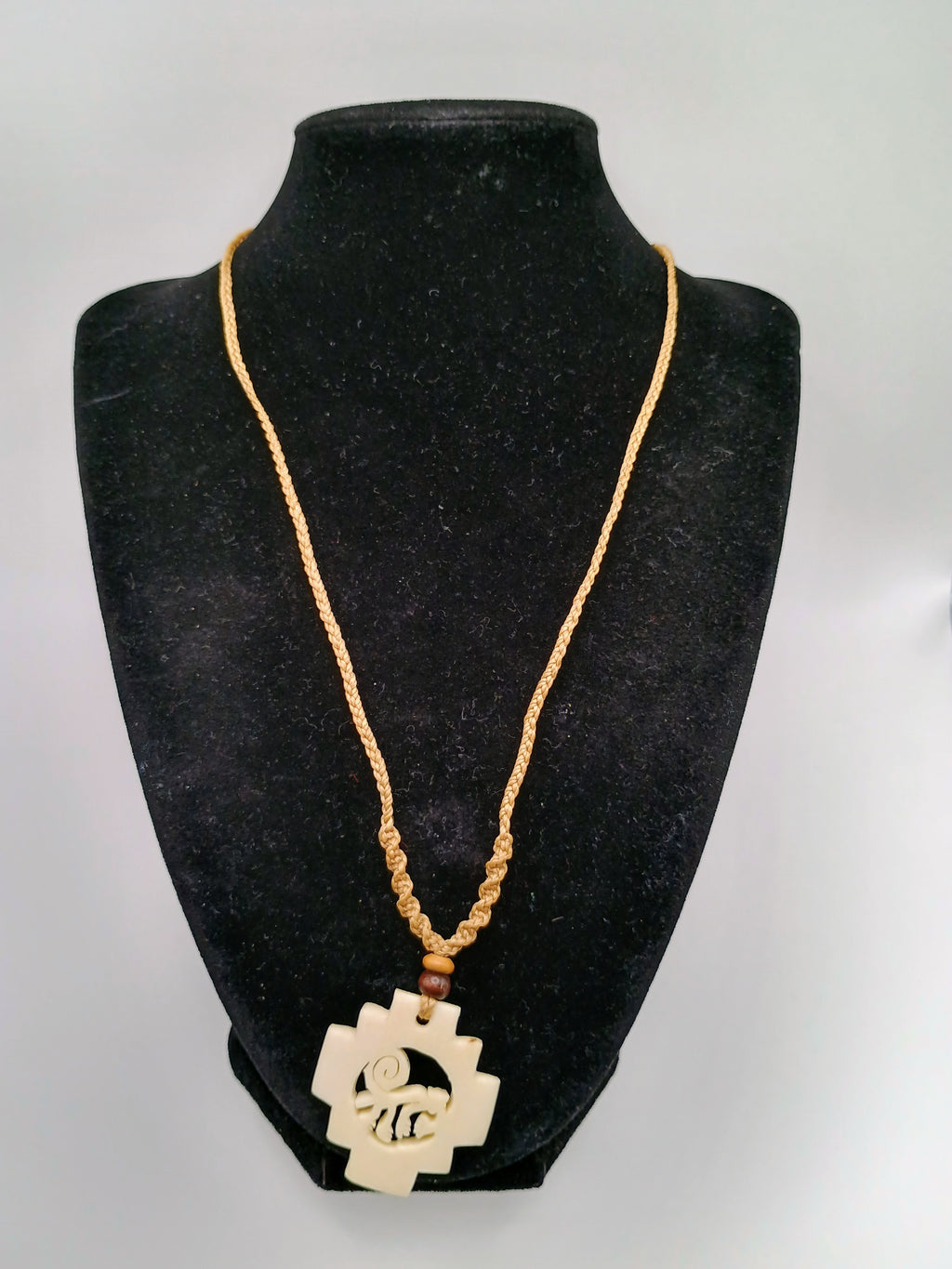 Handmade Necklace Monkey Nazca Lines Chacana Cross Pendant Hand Carved